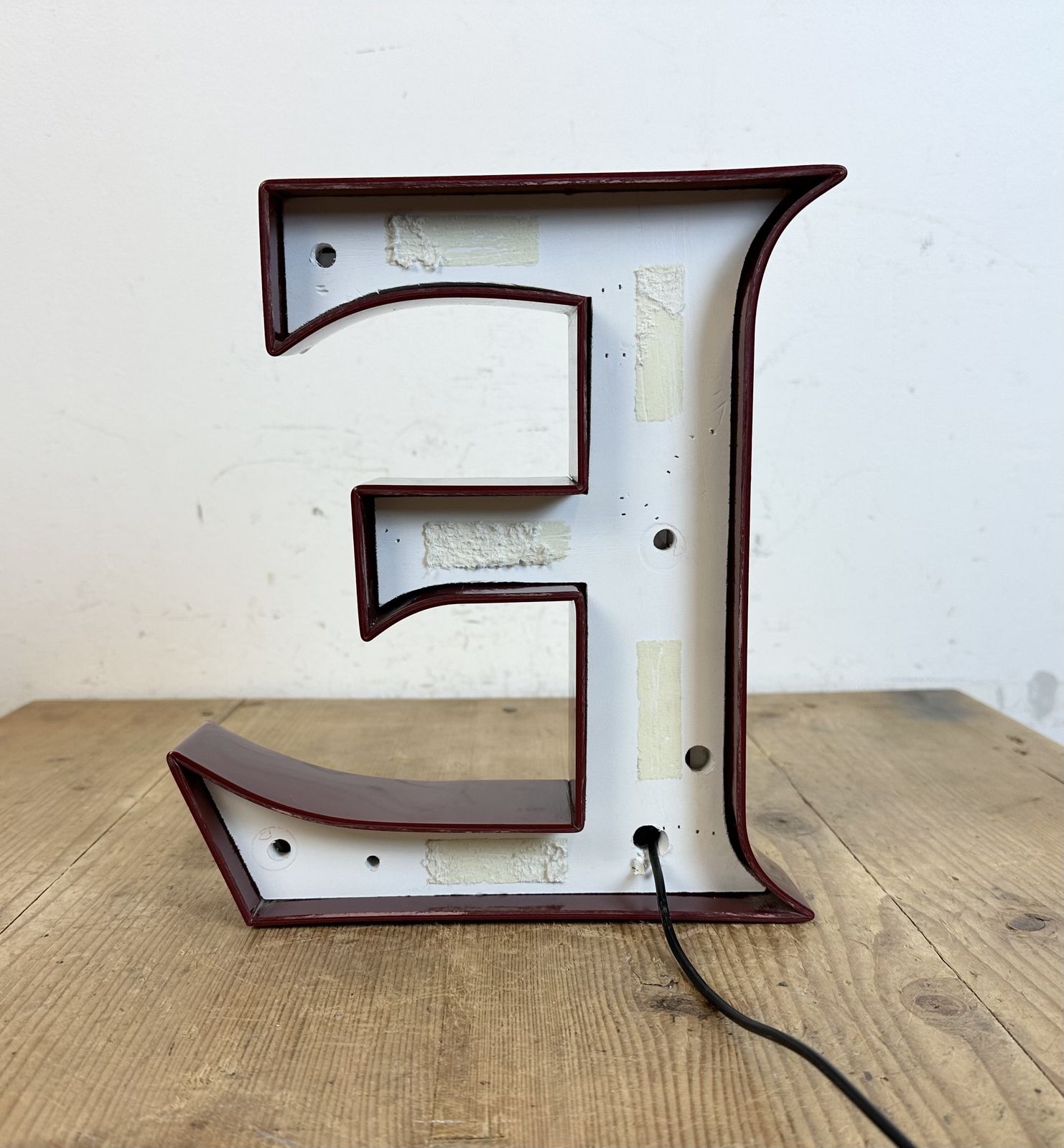 photo furniture Vintage Dark Red Illuminated Letter E , 1980s