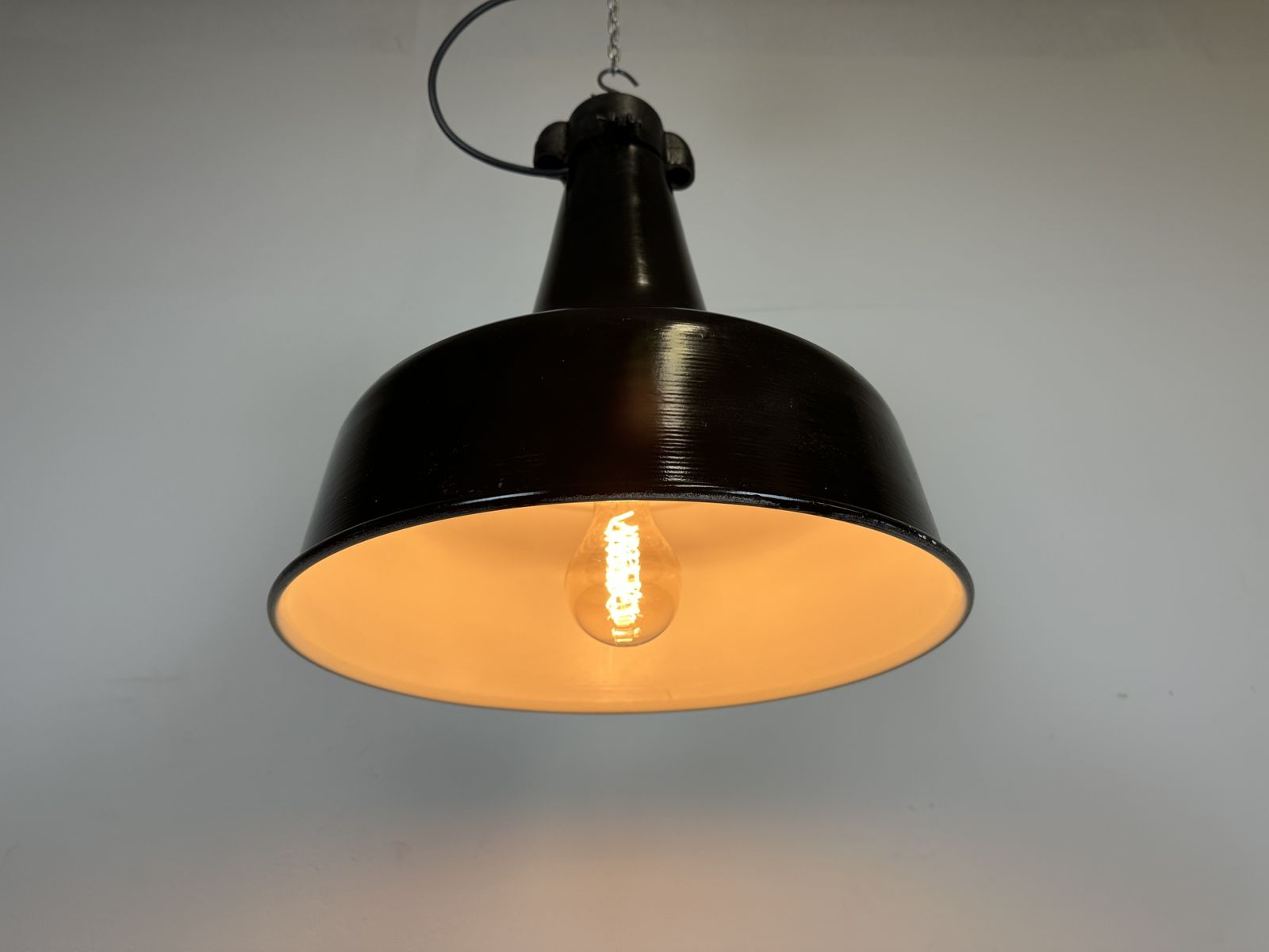 photo for sale Industrial Black Pendant Factory Lamp With Cast Iron Top, 1970s, 2x