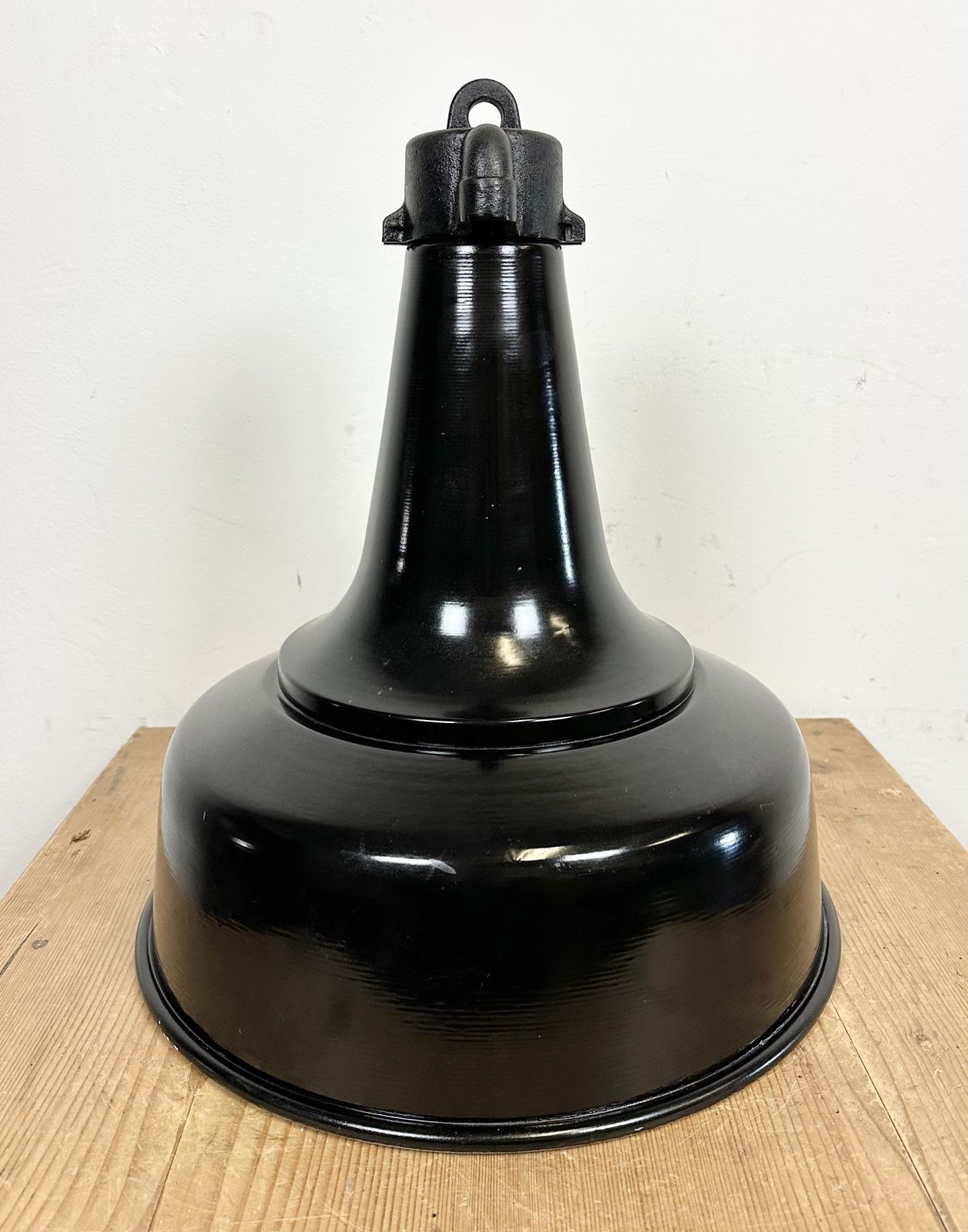 photo vintage Industrial Black Pendant Factory Lamp With Cast Iron Top, 1970s, 2x