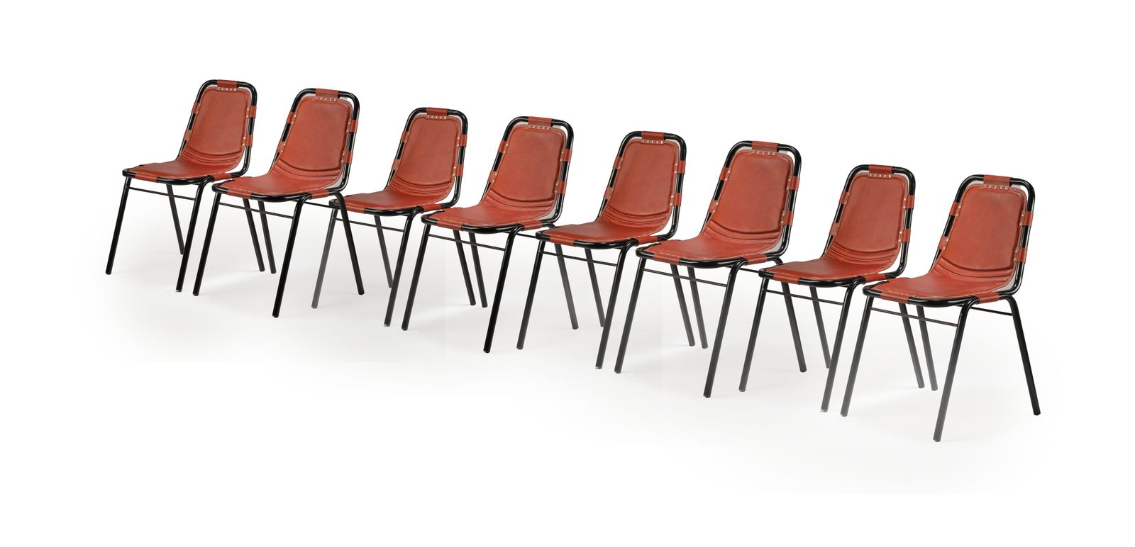 photo vinterior Rare Fully Restored Black Enamel & Hand Stitched Saddle Leather Dining Chair In The Manner Of The Les Arc Chair By Charlotte Perriand, Circa 1970’s,
