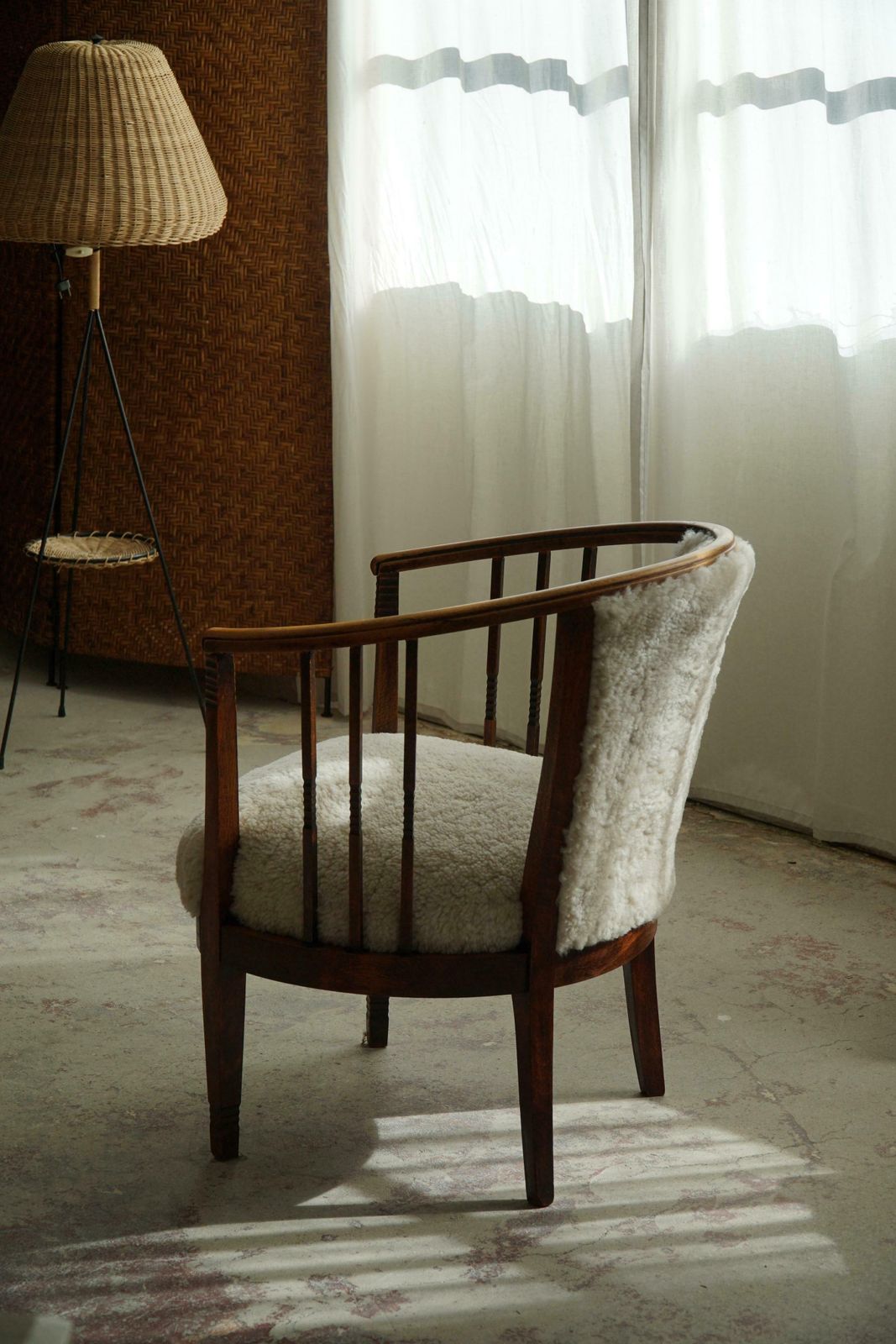 Furniture Pair Of Danish Armchairs In Beech, Reupholstered Lambswool, Jugendstil, 1900s photo