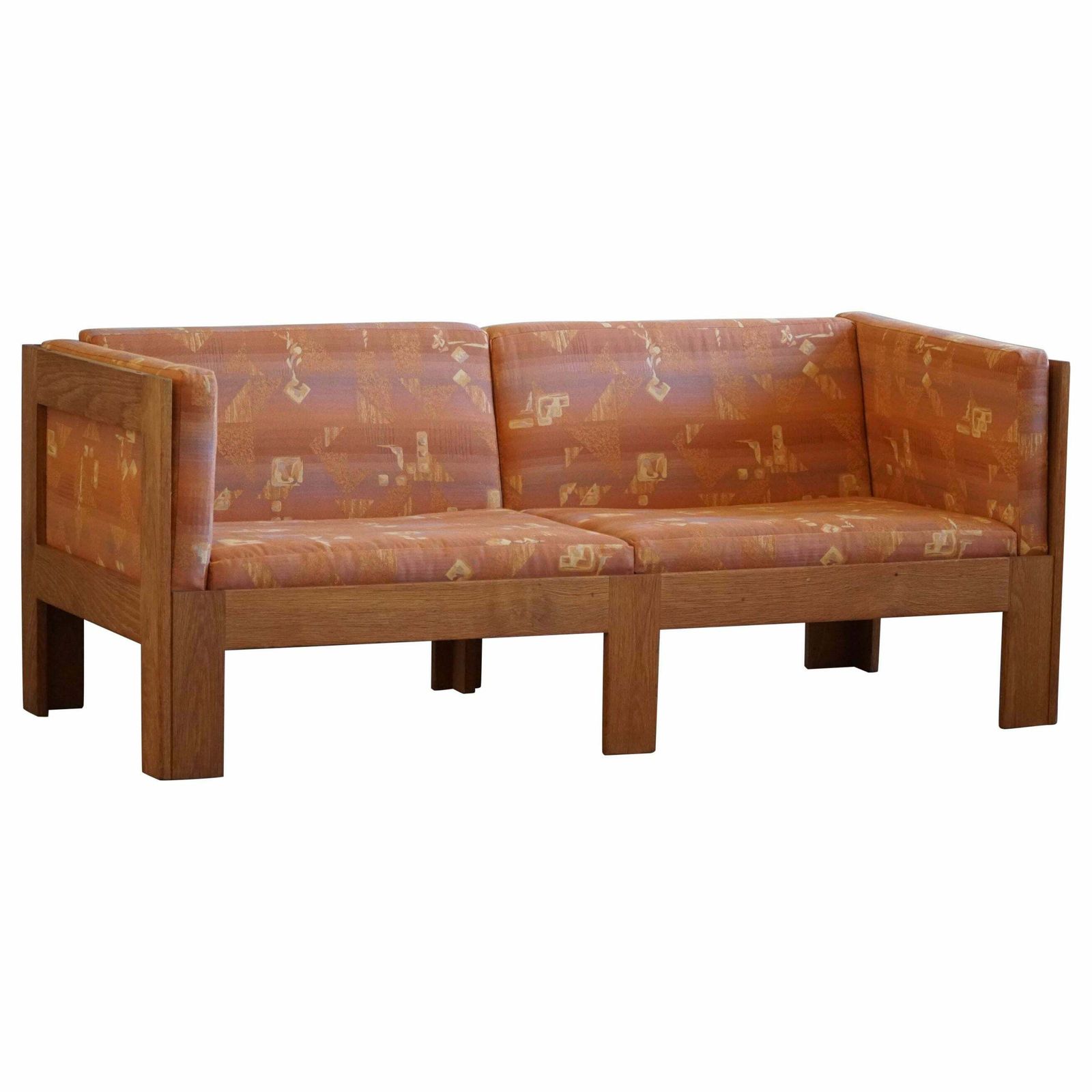 Danish Mid Century Two Seater Sofa In Oak, Reupholstered, By Tage Poulsen, 1960s