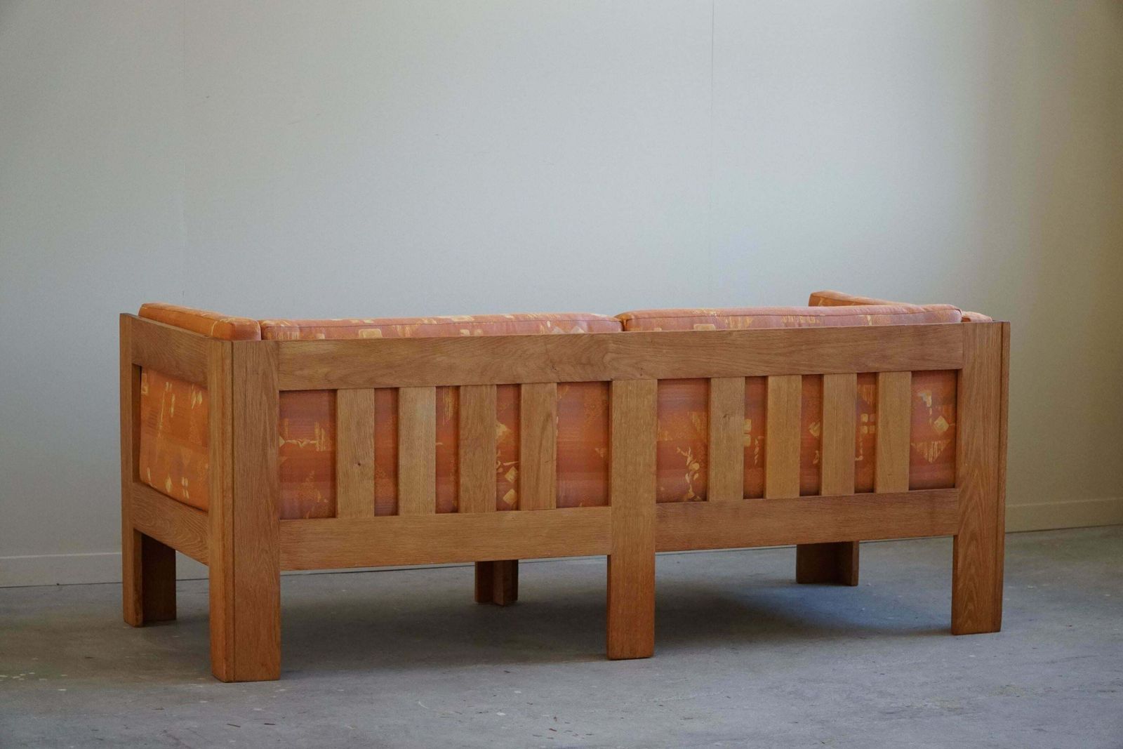 Danish Mid Century Two Seater Sofa In Oak, Reupholstered, By Tage Poulsen, 1960s photo vinterior