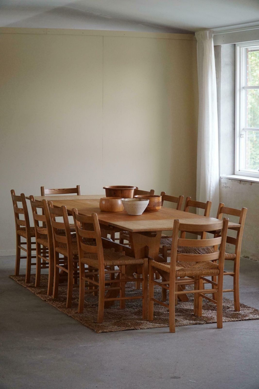 Set Of 10 Dining Chairs In Pine & Seagrass Seats, Danish Mid Century, 1960s photo furniture