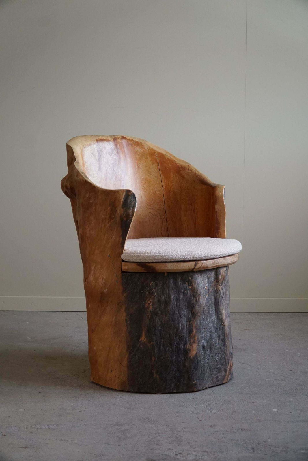 Furniture Hand Carved Brutalist Stump Chair In Solid Pine, Wabi Sabi Style, Swedish, 1970s photo