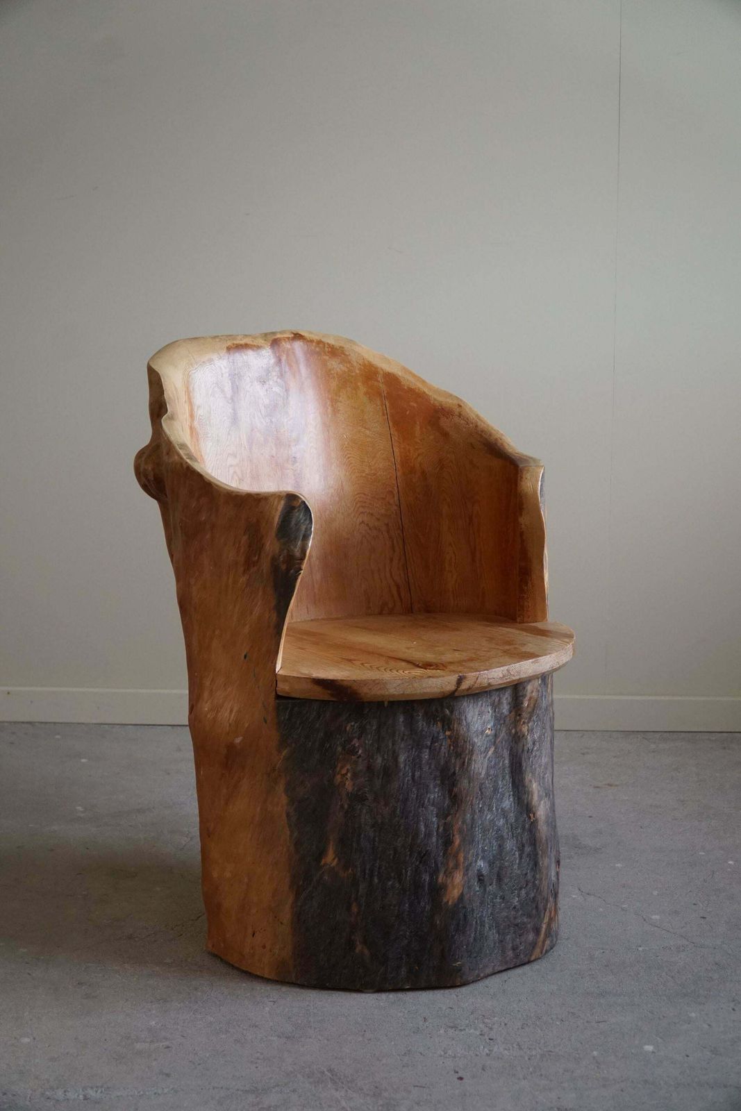 2968.0 Hand Carved Brutalist Stump Chair In Solid Pine, Wabi Sabi Style, Swedish, 1970s photo