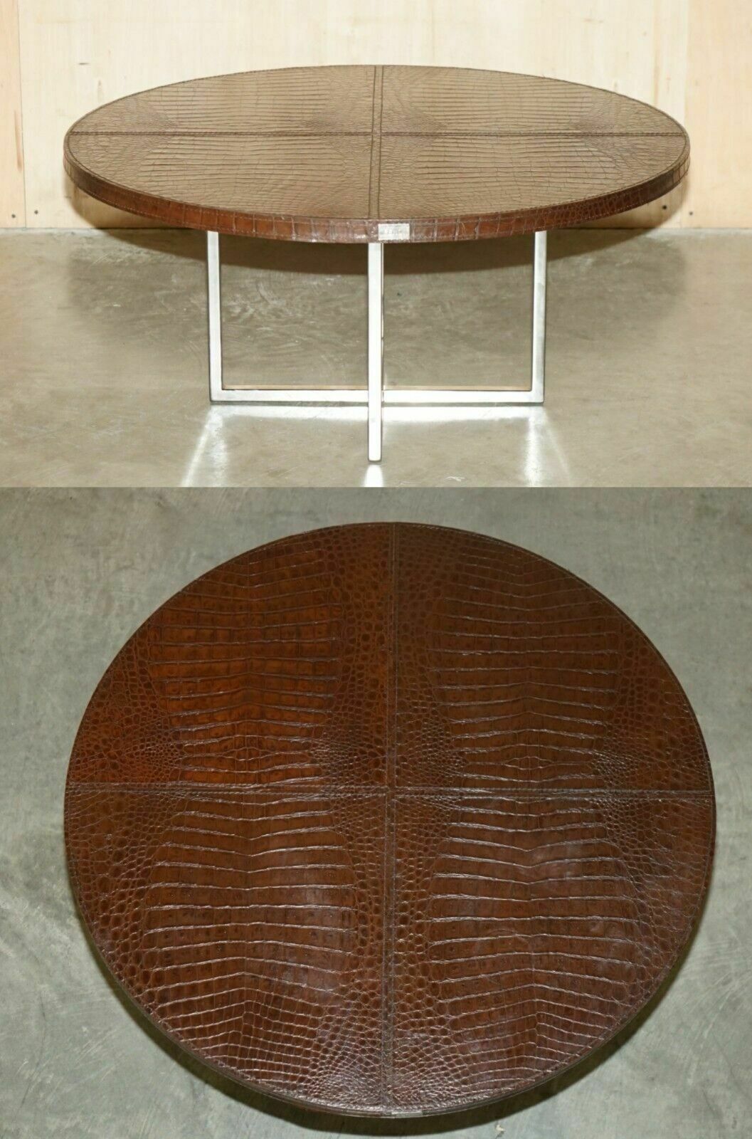 Stunning Fendi Crocodile / Alligator Brown Leather Patina Coffee Cocktail Table