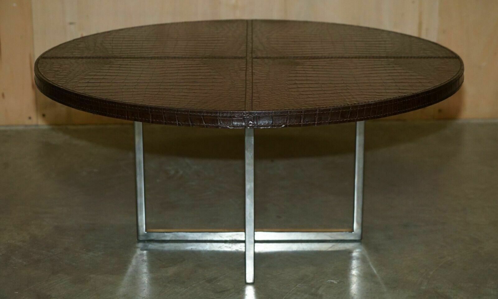 Furniture Stunning Fendi Crocodile / Alligator Brown Leather Patina Coffee Cocktail Table photo