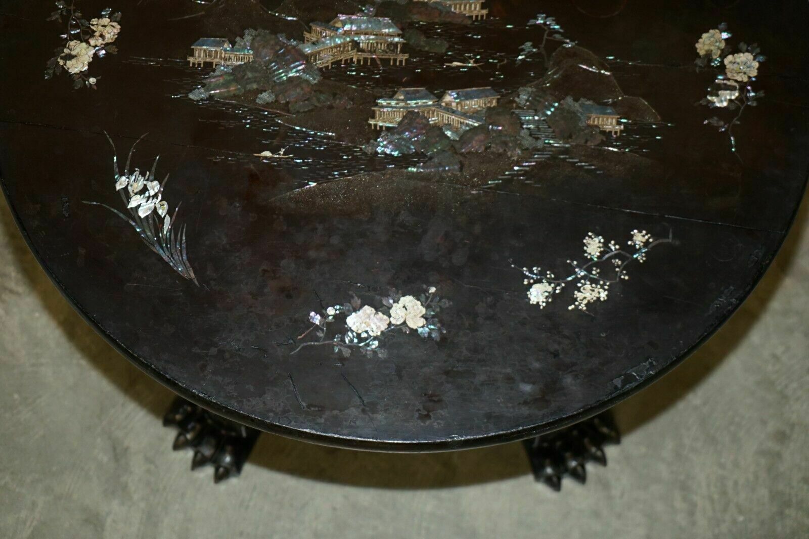 Fine Antique Circa 1820 Chinese Chinoiserie Mother Of Pearl Centre Dining Table photo vintage