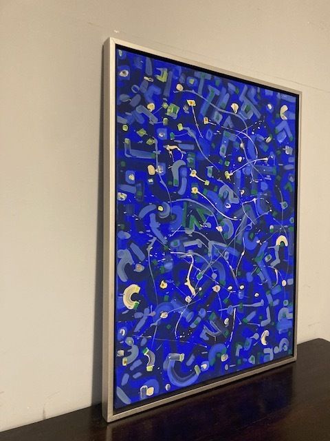 Abstract Painting On Contemporary Art Canvas With Acrylic Enamels On Silver Frame photo furniture