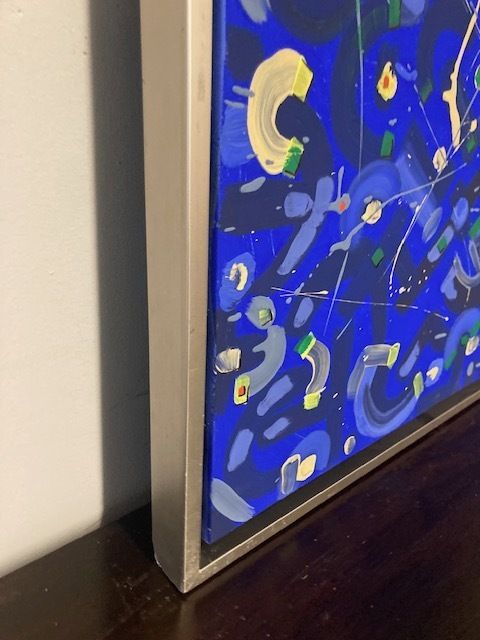 Abstract Painting On Contemporary Art Canvas With Acrylic Enamels On Silver Frame photo for sale