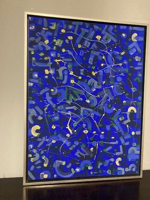 Abstract Painting On Contemporary Art Canvas With Acrylic Enamels On Silver Frame photo buy