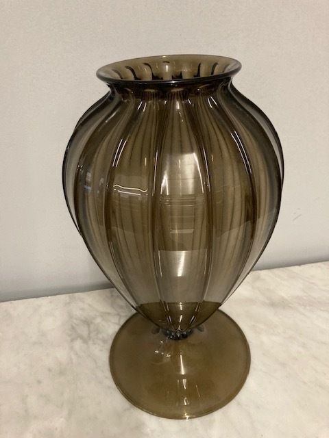 Ancient Large Ristolato Murano Glass Vase From The Early 1900s, Amber Colour