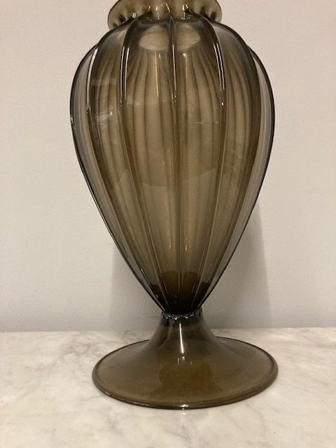 Ancient Large Ristolato Murano Glass Vase From The Early 1900s, Amber Colour photo vinterior