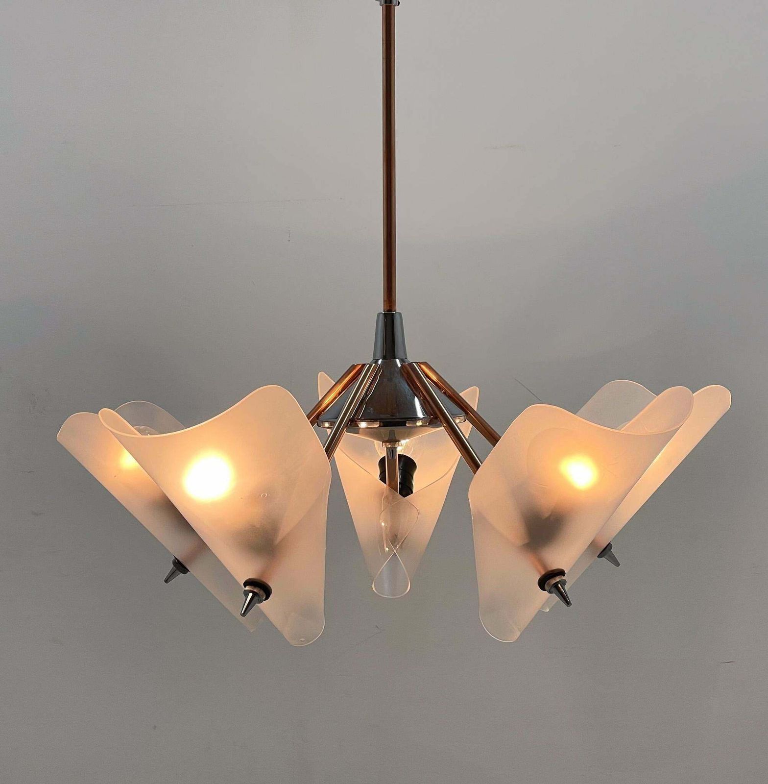 photo vinterior Mid Century Chrome, Copper & Plastic Chandelier By Drukov, 1970s / 2 Pieces Avl £566.92