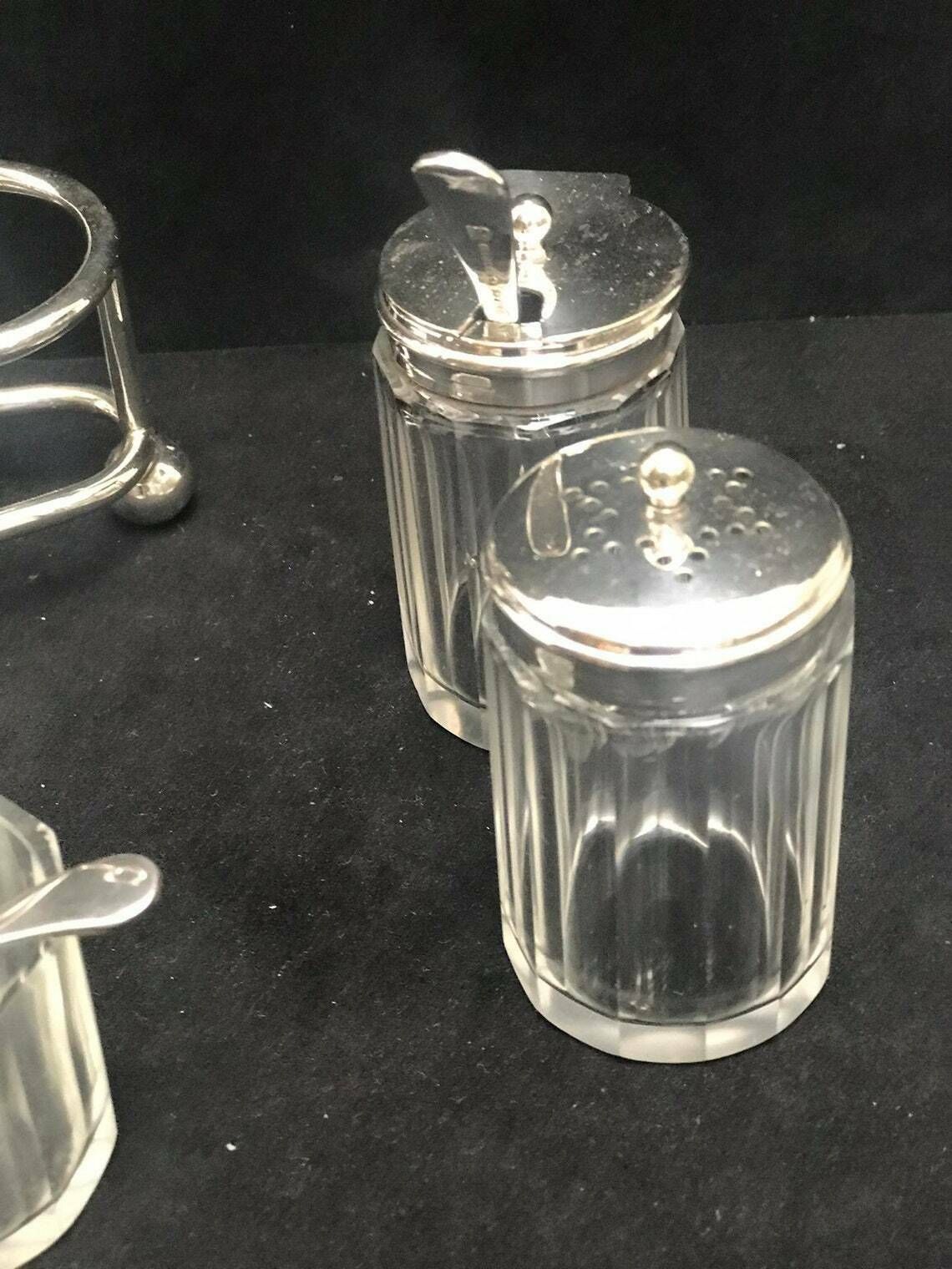 Condiment Set Salt Pepper Cellars Mustard Cruet Set Glasses With Tray Gladwin Ltd Silver Plated Wedding Gift photo Home Decor