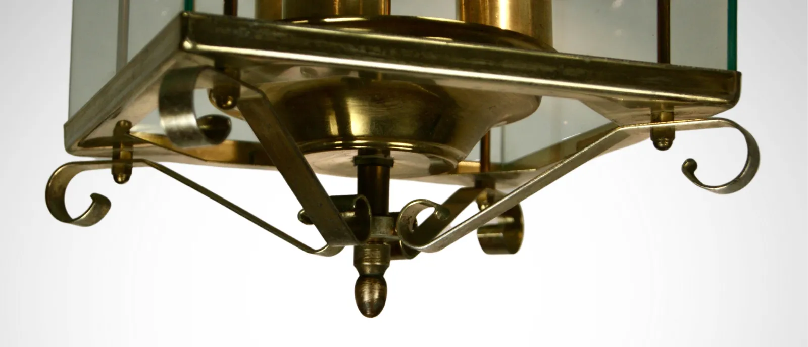1930s Triple Lights Glazed French Lantern Suspension Pendant Chandelier photo for sale