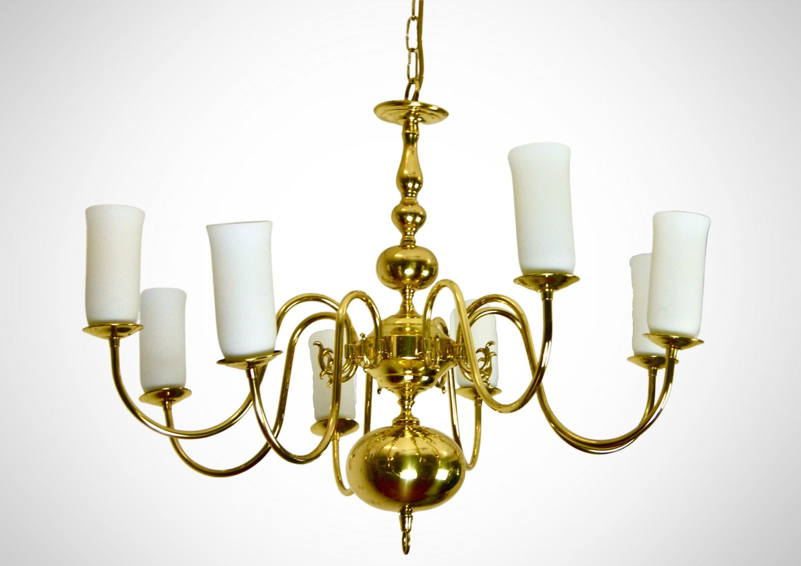 1970s Dutch 8 Arm Brass Chandelier With Glass Shades photo Lighting