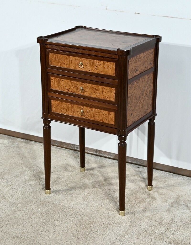 Small Chiffonnière Table In Mahogany And Amboyna Burl, Louis XVI Period – Late 18th Century photo for sale