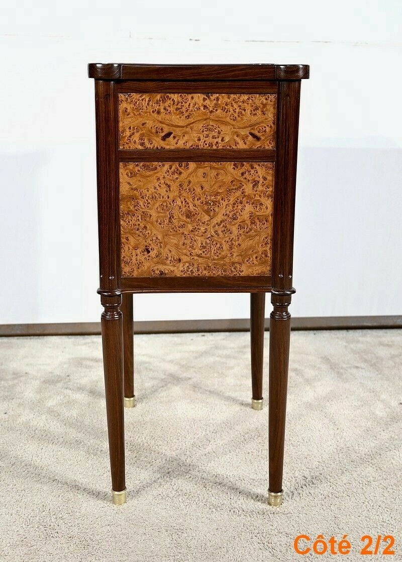 photo for sale Small Chiffonnière Table In Mahogany And Amboyna Burl, Louis XVI Period – Late 18th Century
