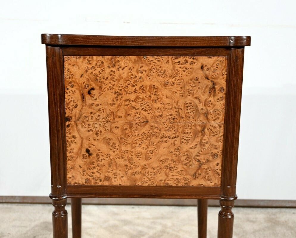 photo buy Small Chiffonnière Table In Mahogany And Amboyna Burl, Louis XVI Period – Late 18th Century