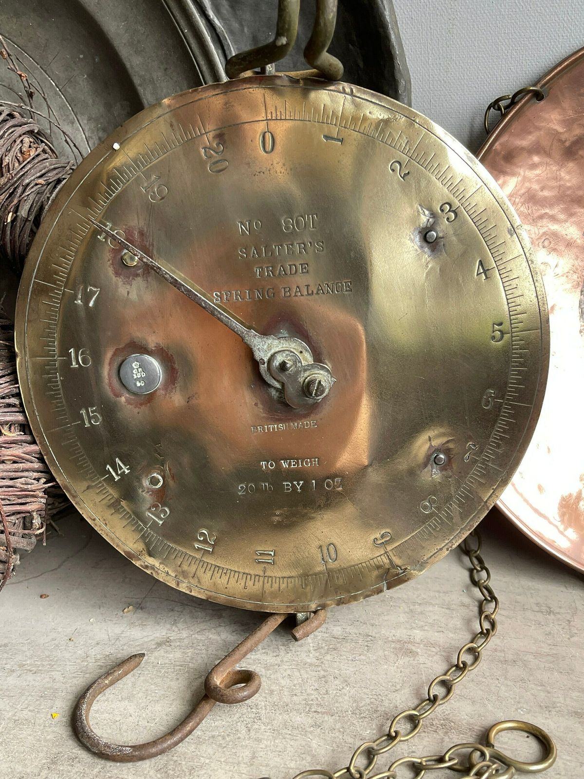 Antique Salter Trade Spring Balance 80t, Shop Scales, Country Kitchen Decor photo for sale