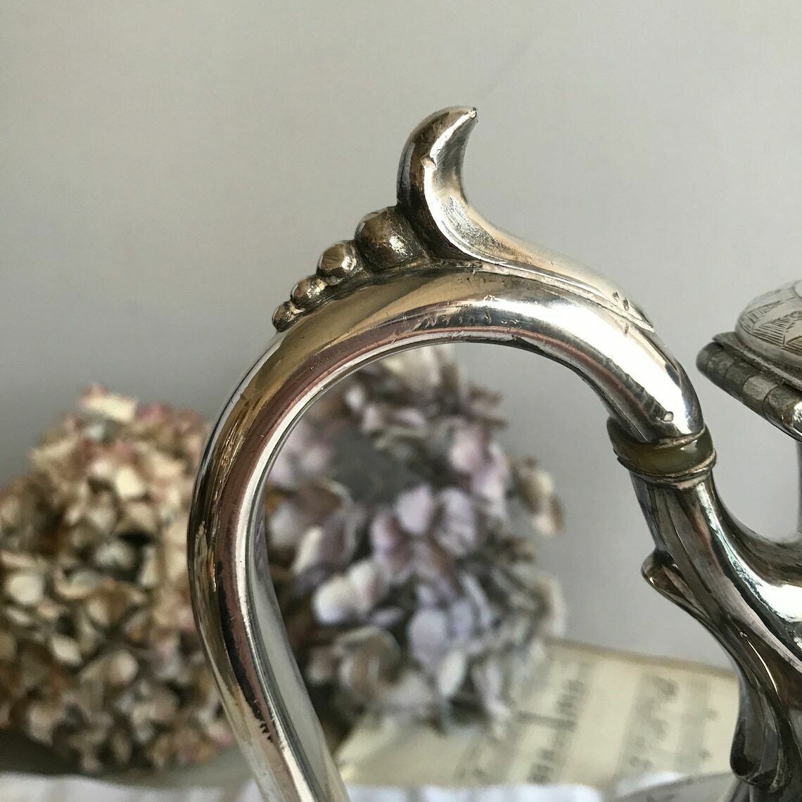 Antique Silver Plated Teapot / Engraved Coffee Pot. 1800's. Downton Abbey. Shabby Chic. photo vintage