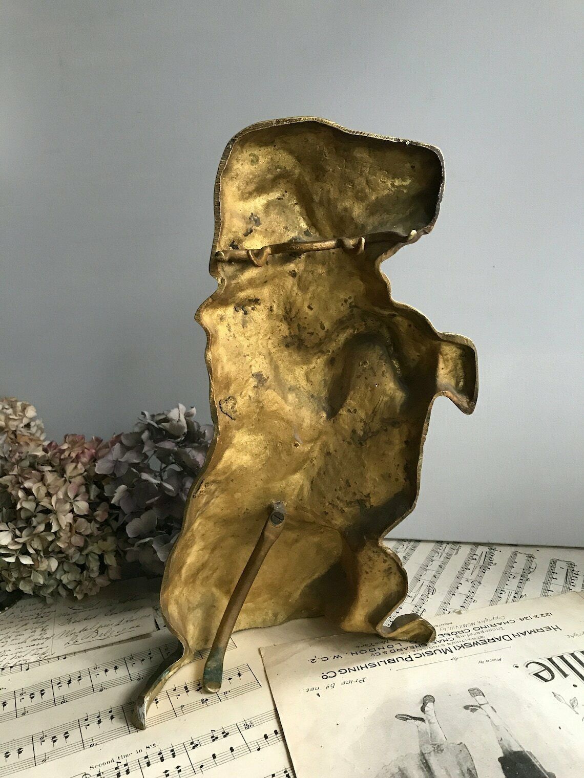 Vintage Brass Dog Doorstop   Companion Stand   Mid Century   Home Decor   Boho photo vintage