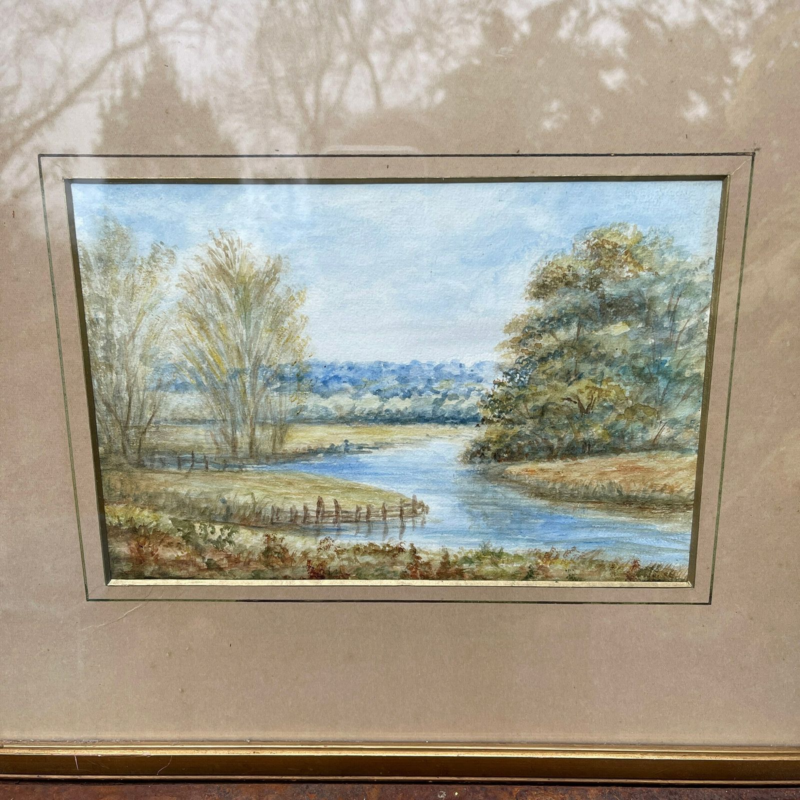 Antique River Landscape Watercolour Painting Dated 1916. Harris And Sons Picture Framers photo furniture