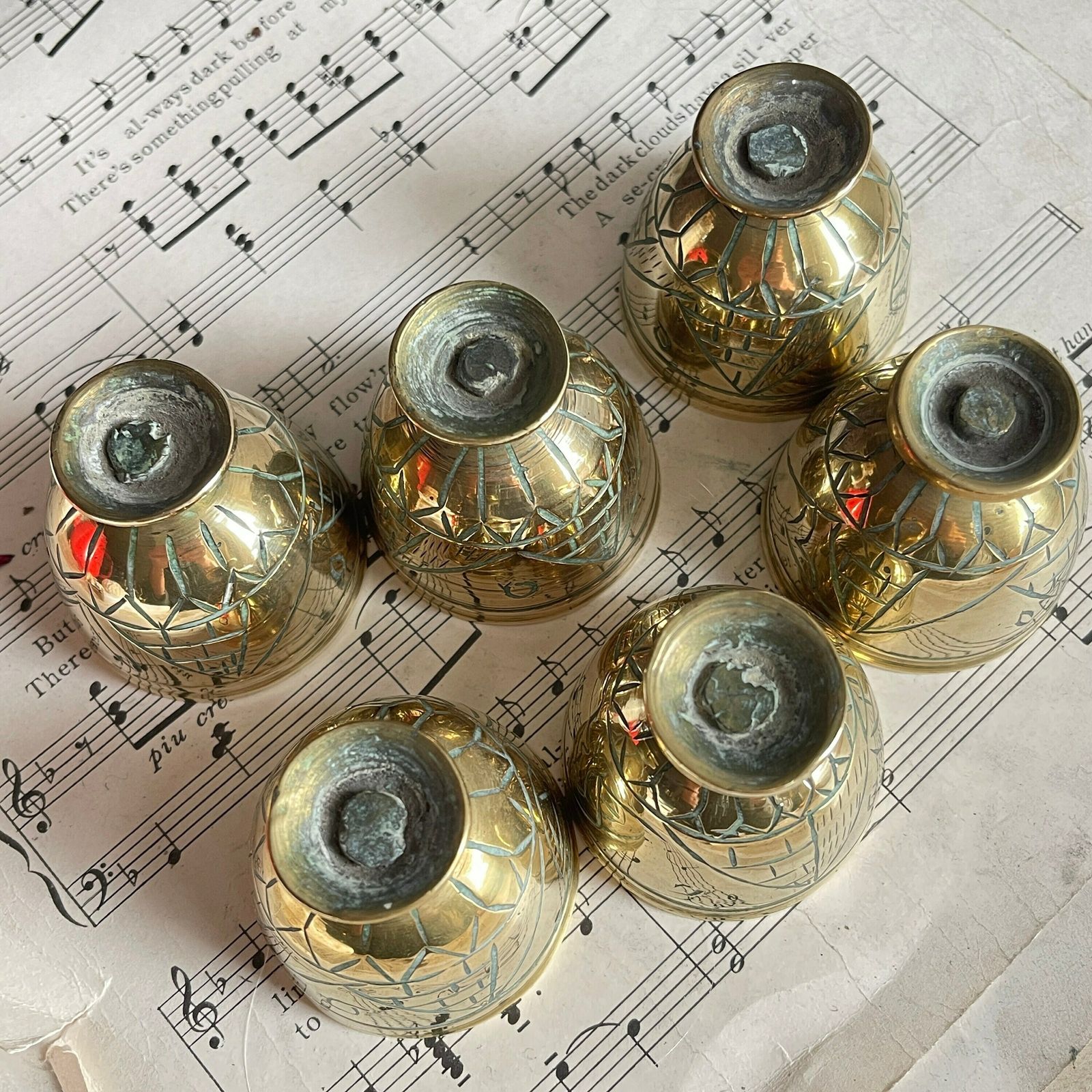 Vintage Set Of 6 Brass Shot Goblets. Etched Chalice. Game Of Thrones. Vintage Drinkware. Drink Photo Props. Chalice photo buy