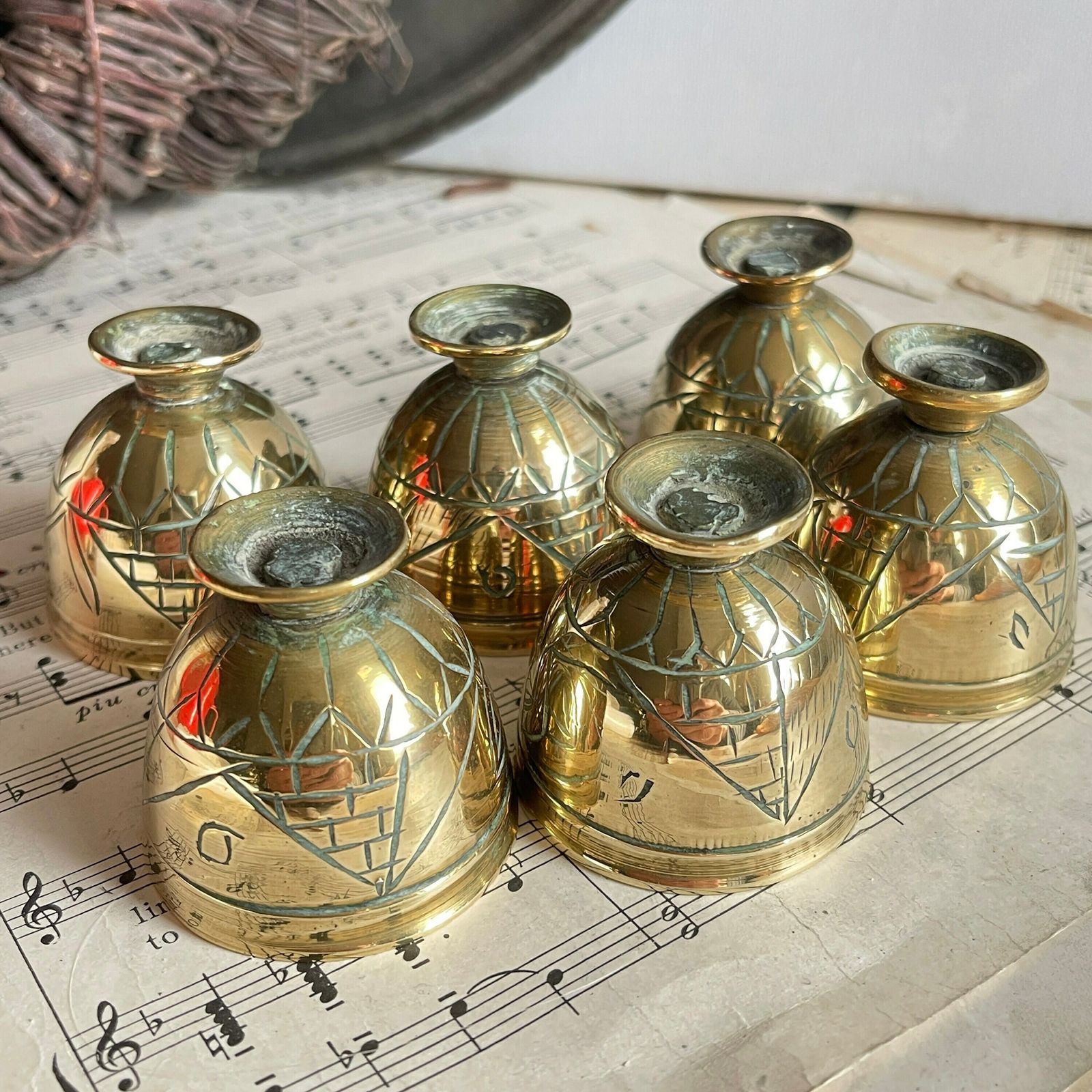 Vintage Set Of 6 Brass Shot Goblets. Etched Chalice. Game Of Thrones. Vintage Drinkware. Drink Photo Props. Chalice photo vintage