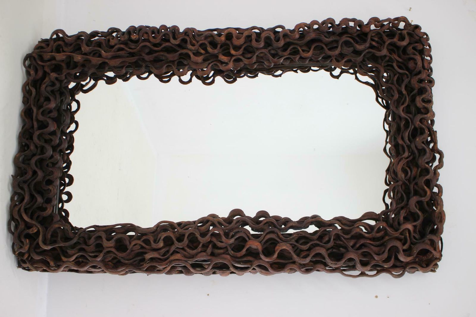 1009.0 Large Mid Century Tropical Wood Wall Or Floor Mirror photo