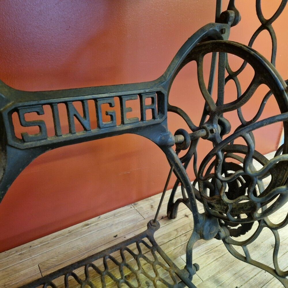 Yellow 1960's Table With Sewing Machine Base photo vinterior
