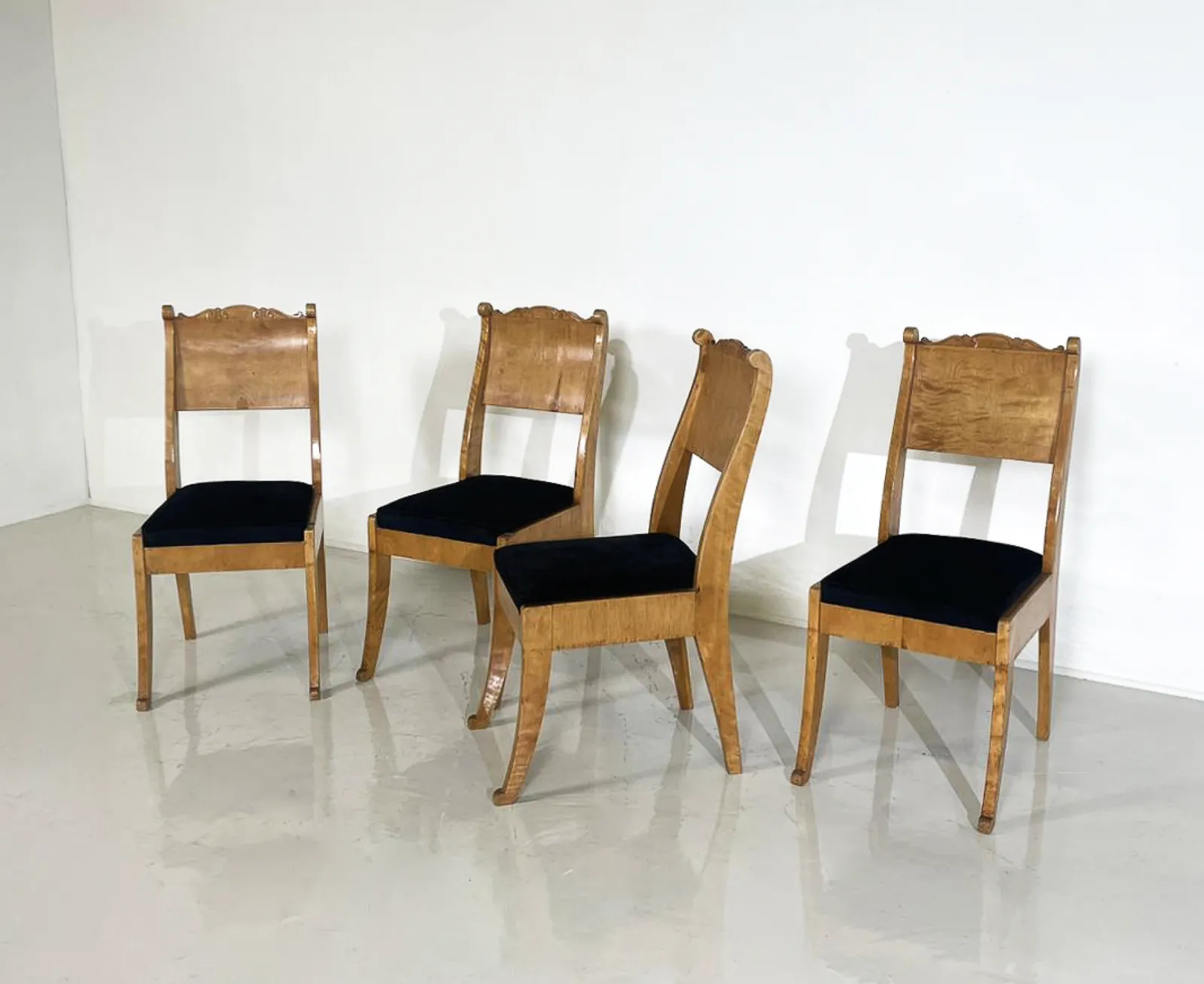 Set Of 4 Russian Chairs, Birch Veneer, Early 19th Century photo Furniture