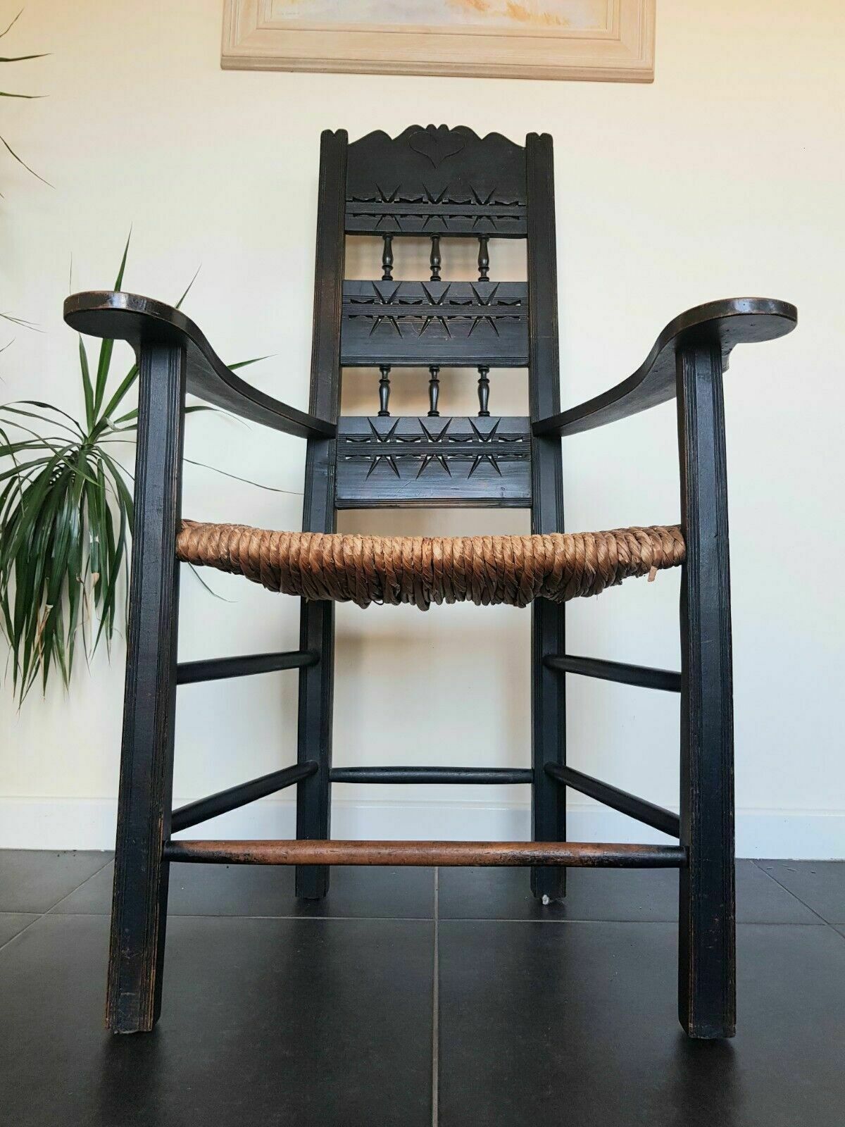A Superb Pair Of Arts Crafts Ebonised Armchairs