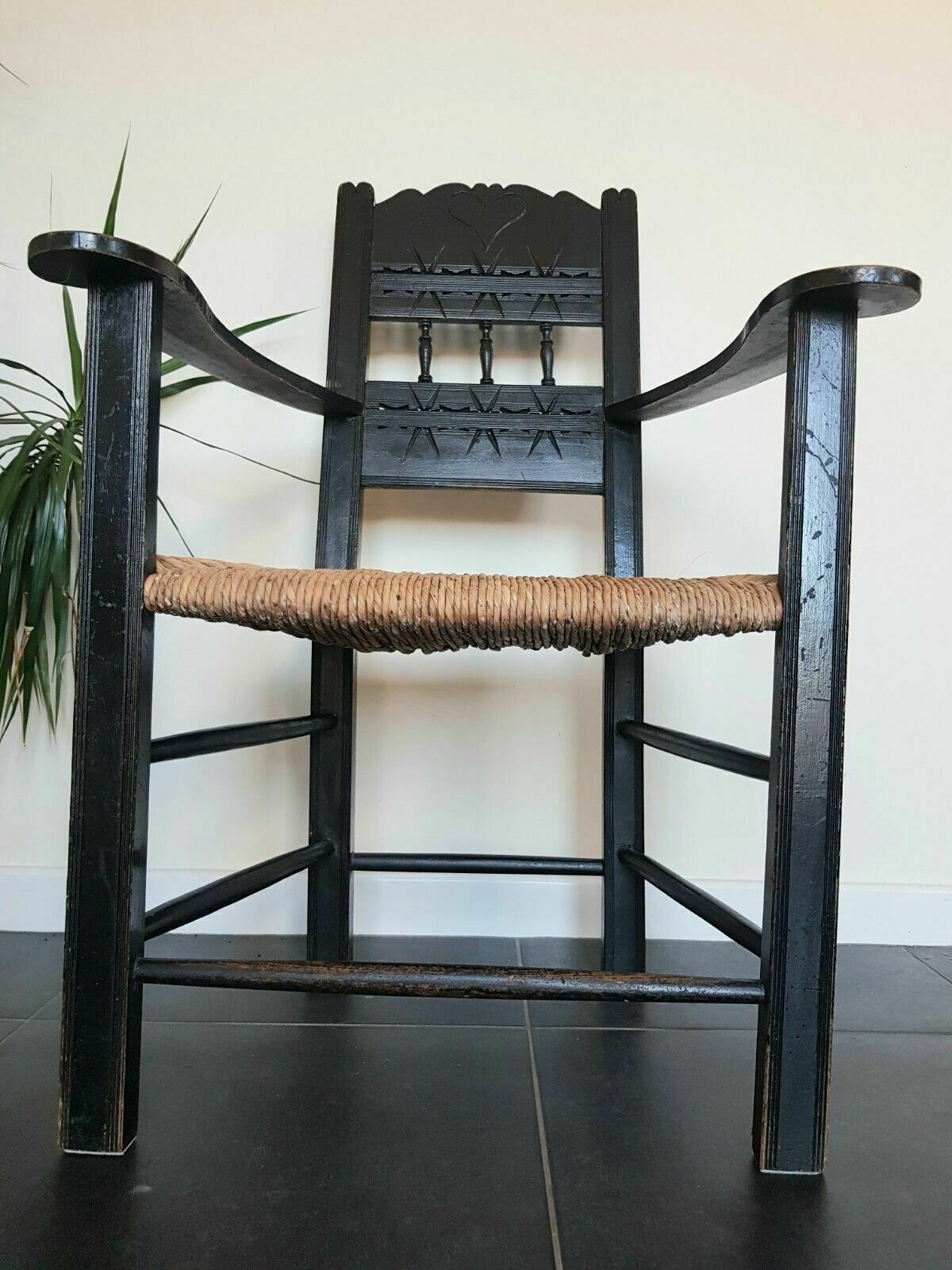 A Superb Pair Of Arts Crafts Ebonised Armchairs photo furniture