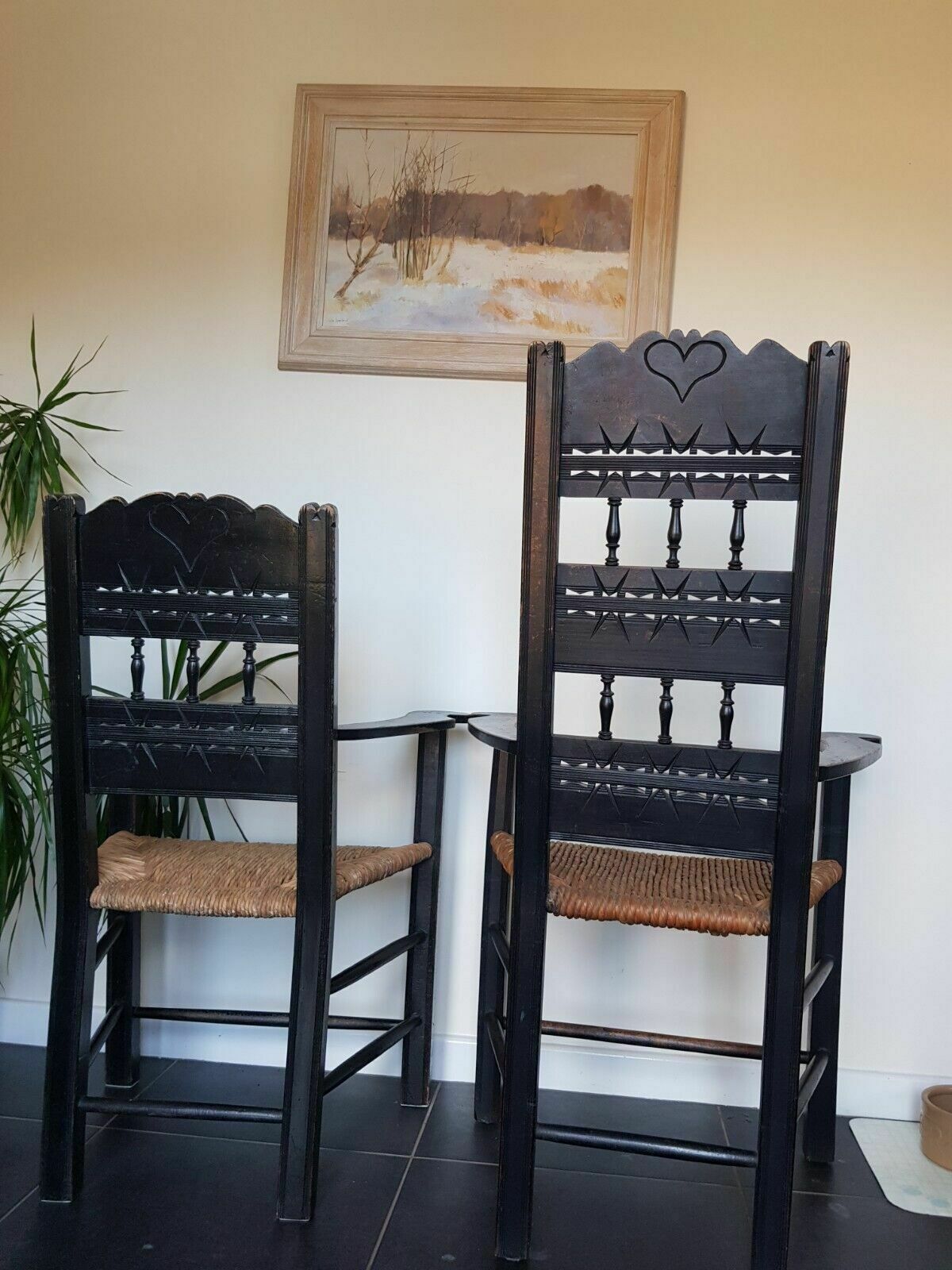 A Superb Pair Of Arts Crafts Ebonised Armchairs photo buy