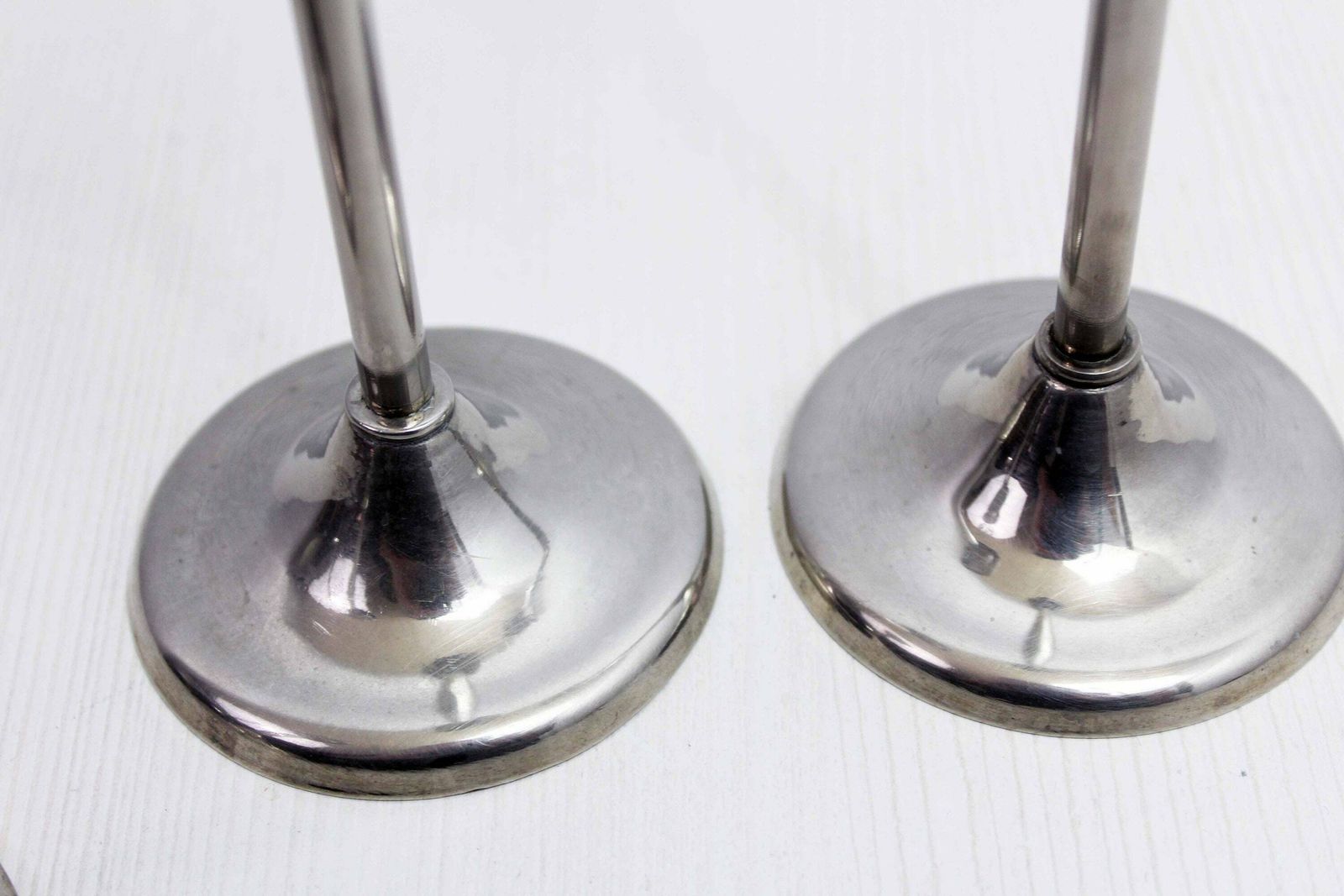 Trio Of Silver Metal Candlesticks From The 1950s photo Home Decor