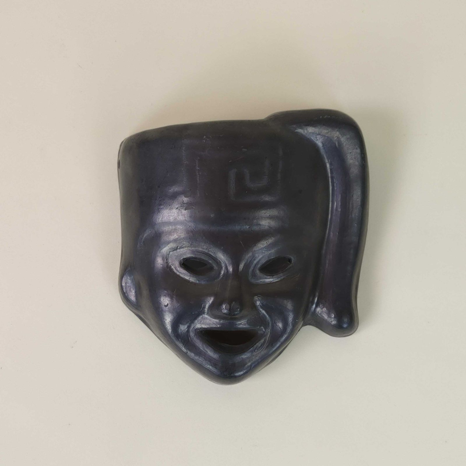 Vintage Mexican Dona Rosa Signed Black Clay Pottery Wall Hanging Mask, Oaxaca Mexico Pottery Statue Gift, photo for sale