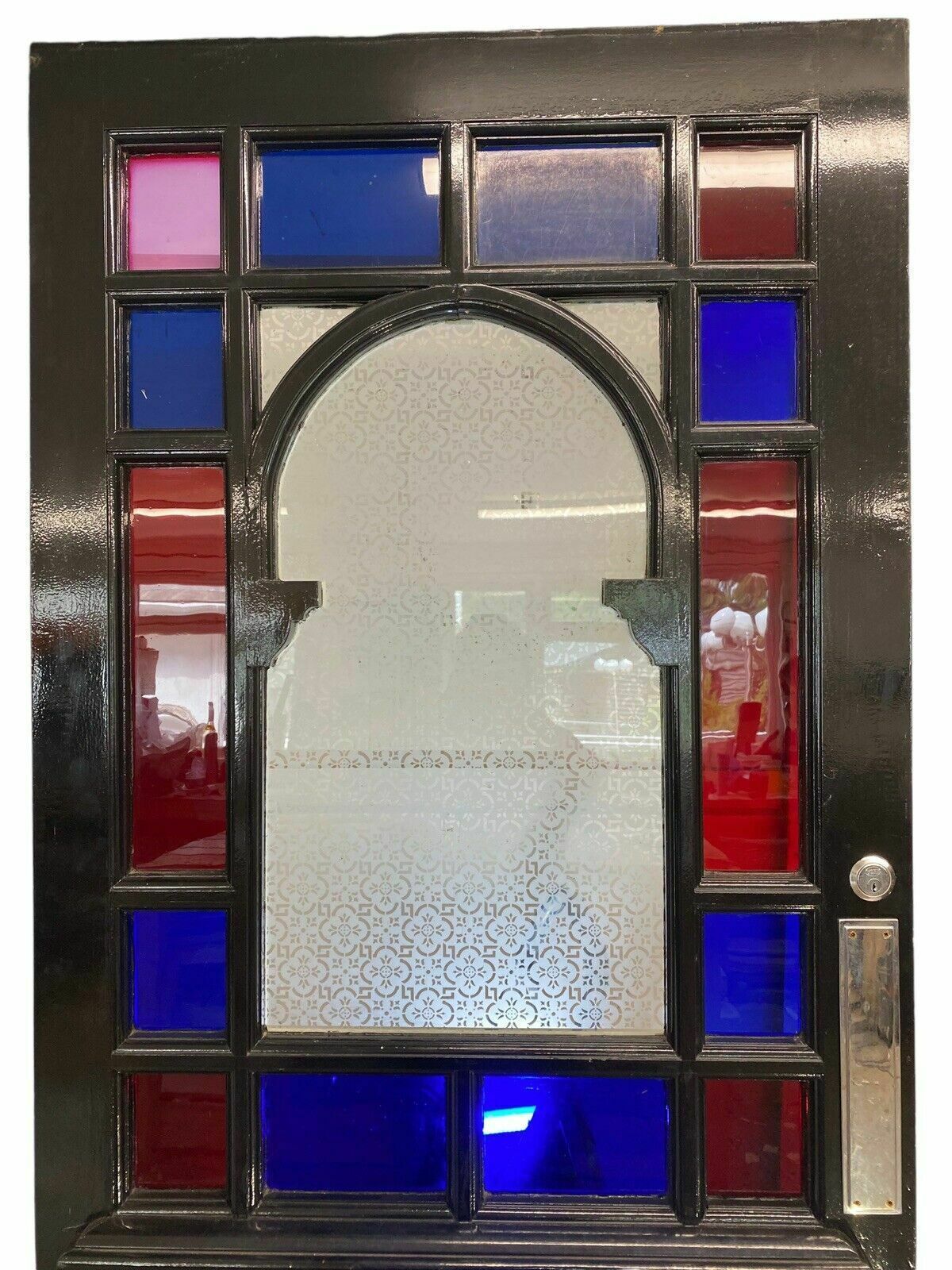 Large Edwardian Front Door Period Etched Glass Old Reclaimed Antique Hardwood photo for sale