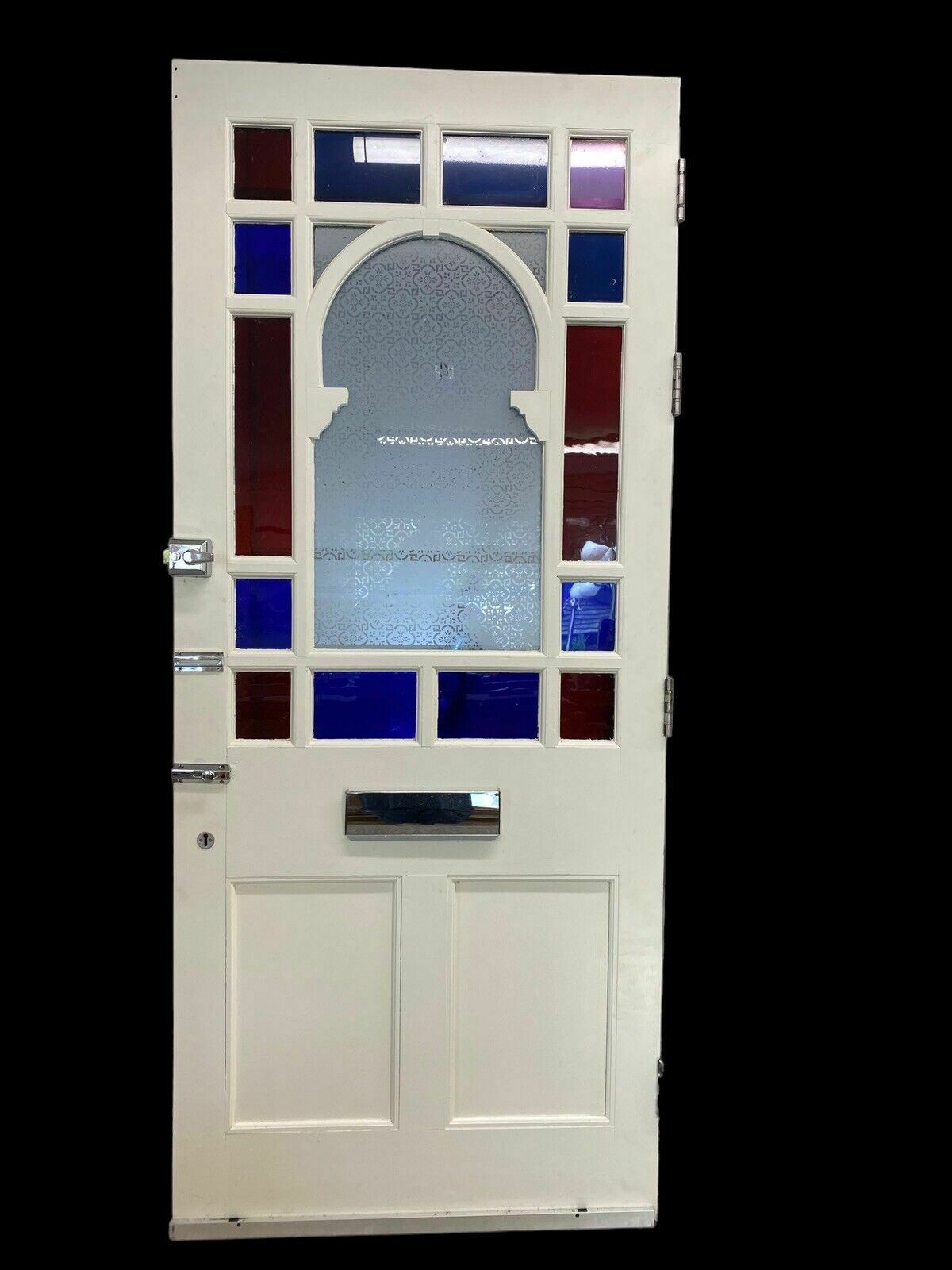 Large Edwardian Front Door Period Etched Glass Old Reclaimed Antique Hardwood photo vintage