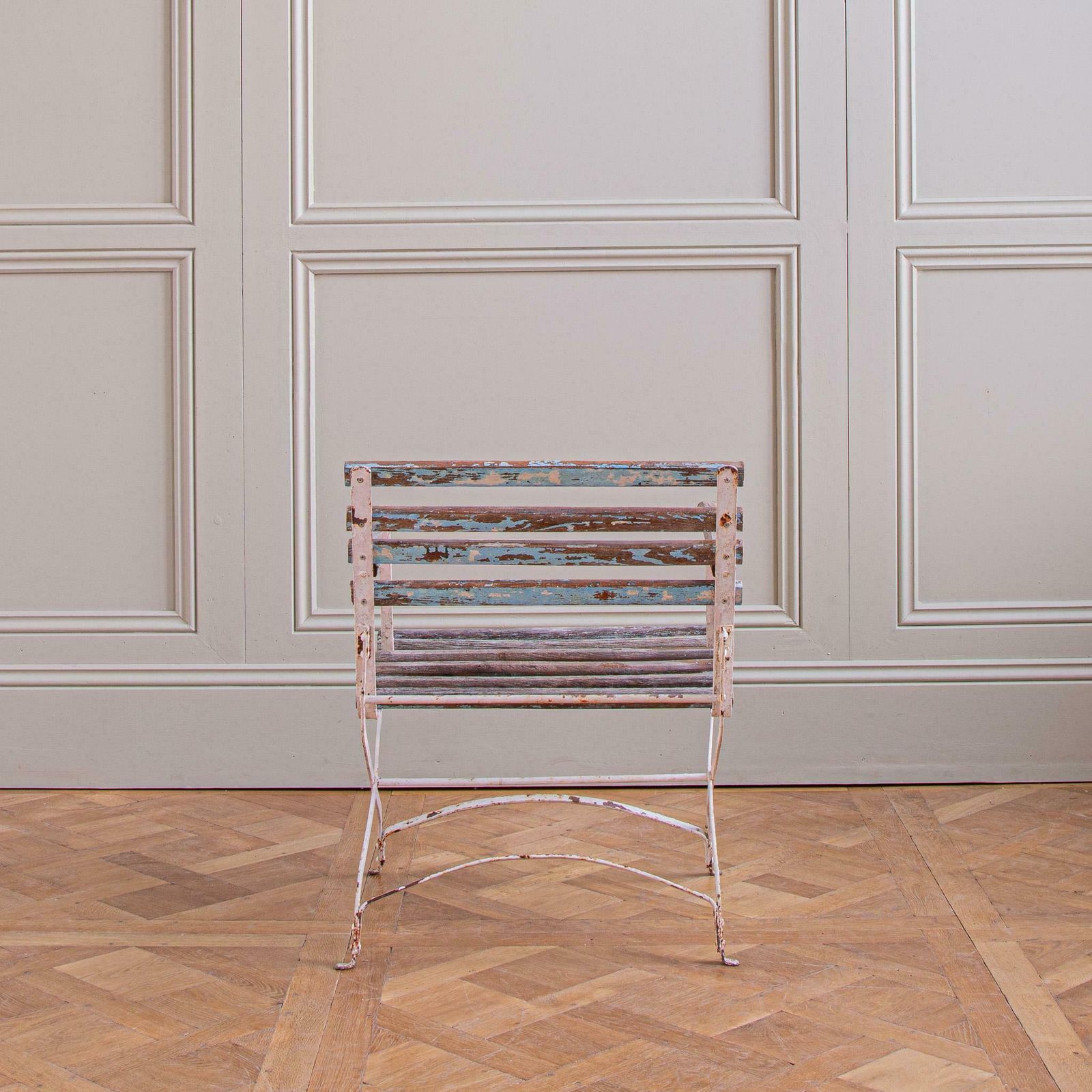 Set Of 4 French Wood Slatted Garden Armchairs With Metal Frame photo vinterior