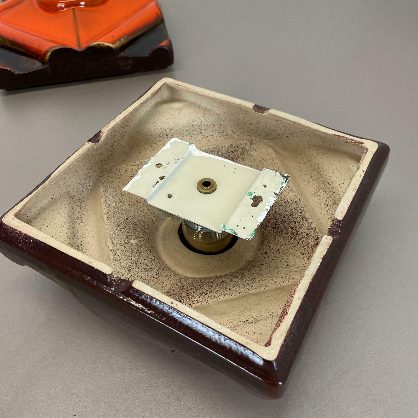 photo vinterior Set Of Two Brown Orange Ceramic Fat Lava Wall Lights Pan Ceramics, Germany 1970