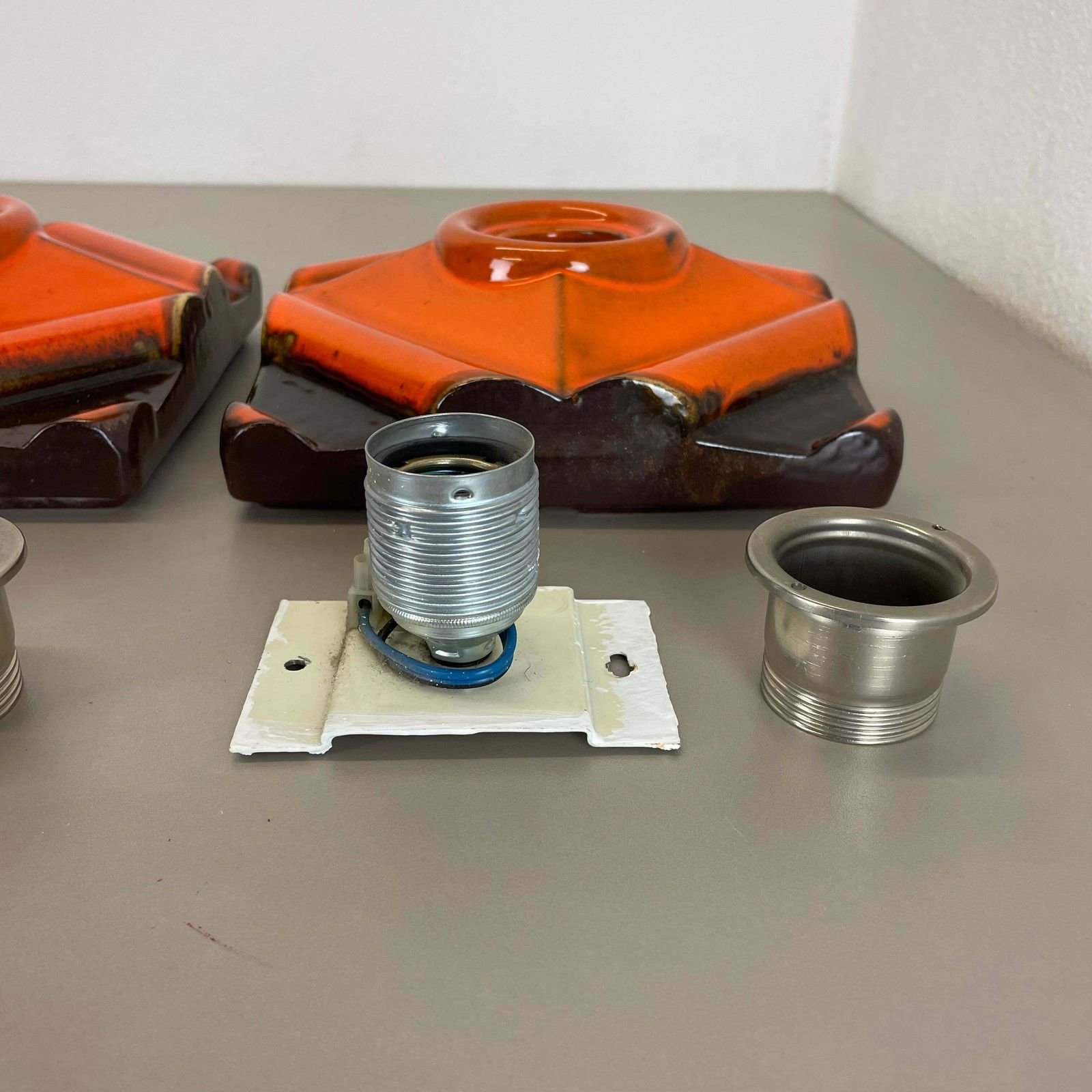photo buy Set Of Two Brown Orange Ceramic Fat Lava Wall Lights Pan Ceramics, Germany 1970