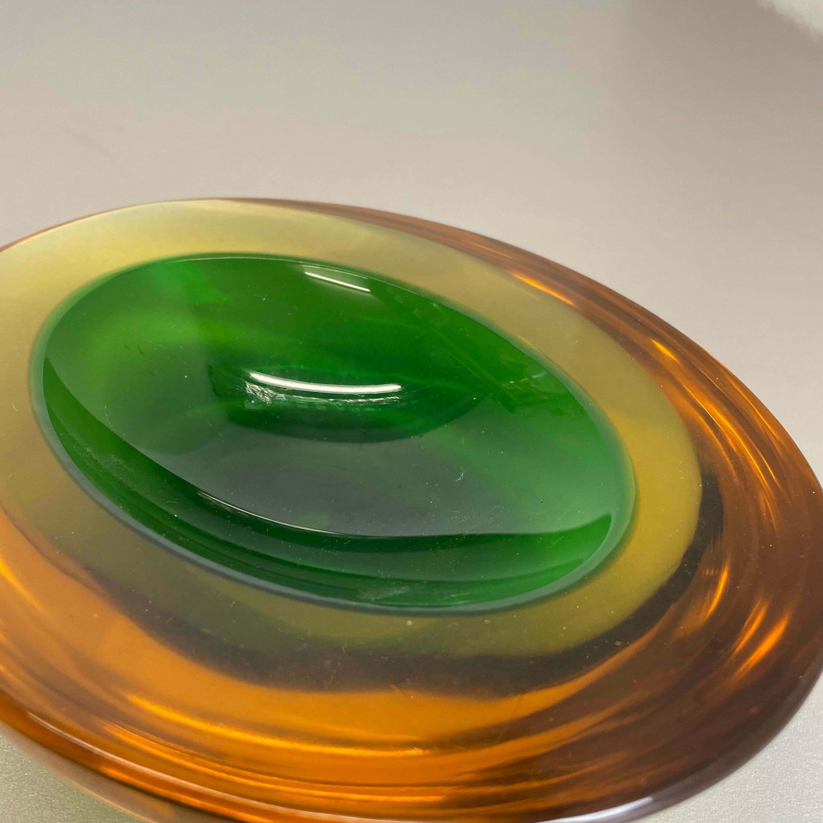 photo buy Heavy 1.5kg Glass "Green Yellow" Bowl Element Shell Ashtray Murano Italy, 1970s