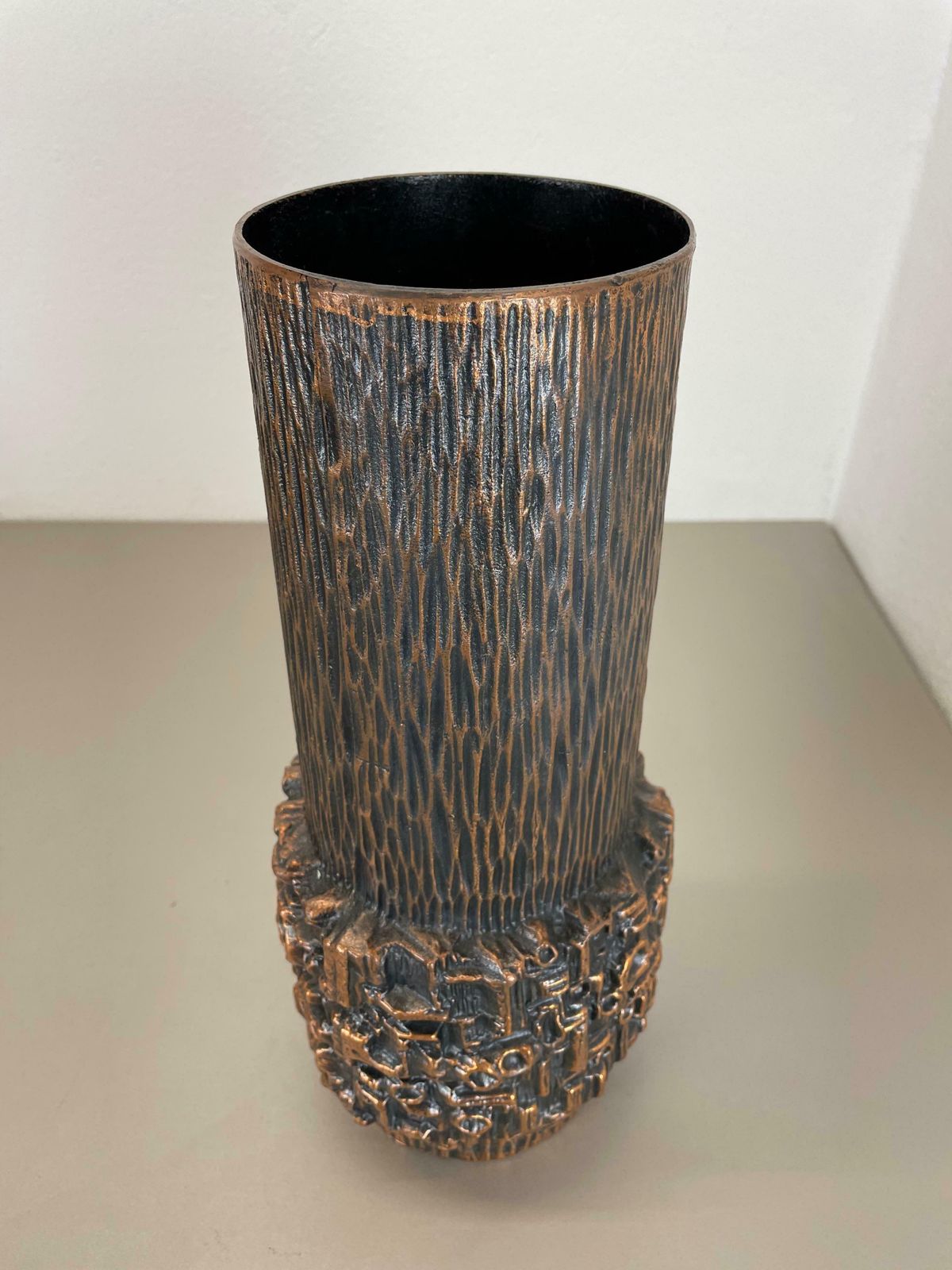 photo for sale Large 40cm 6.7kg Modernist Sculptural Brutalist Metal Vase, Germany, 1970s