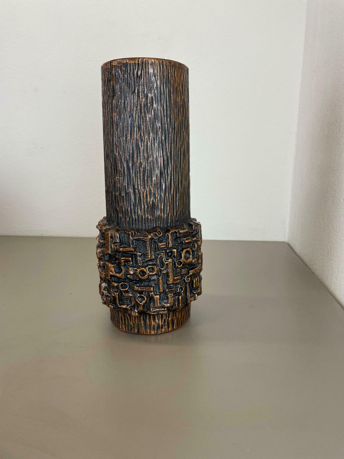 1288.0 Large 40cm 6.7kg Modernist Sculptural Brutalist Metal Vase, Germany, 1970s photo