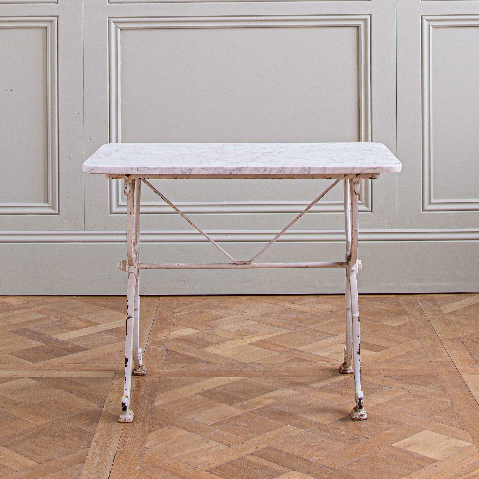 photo for sale French Antique Iron & Marble Bistro / Garden Table In White By Clermont Fils