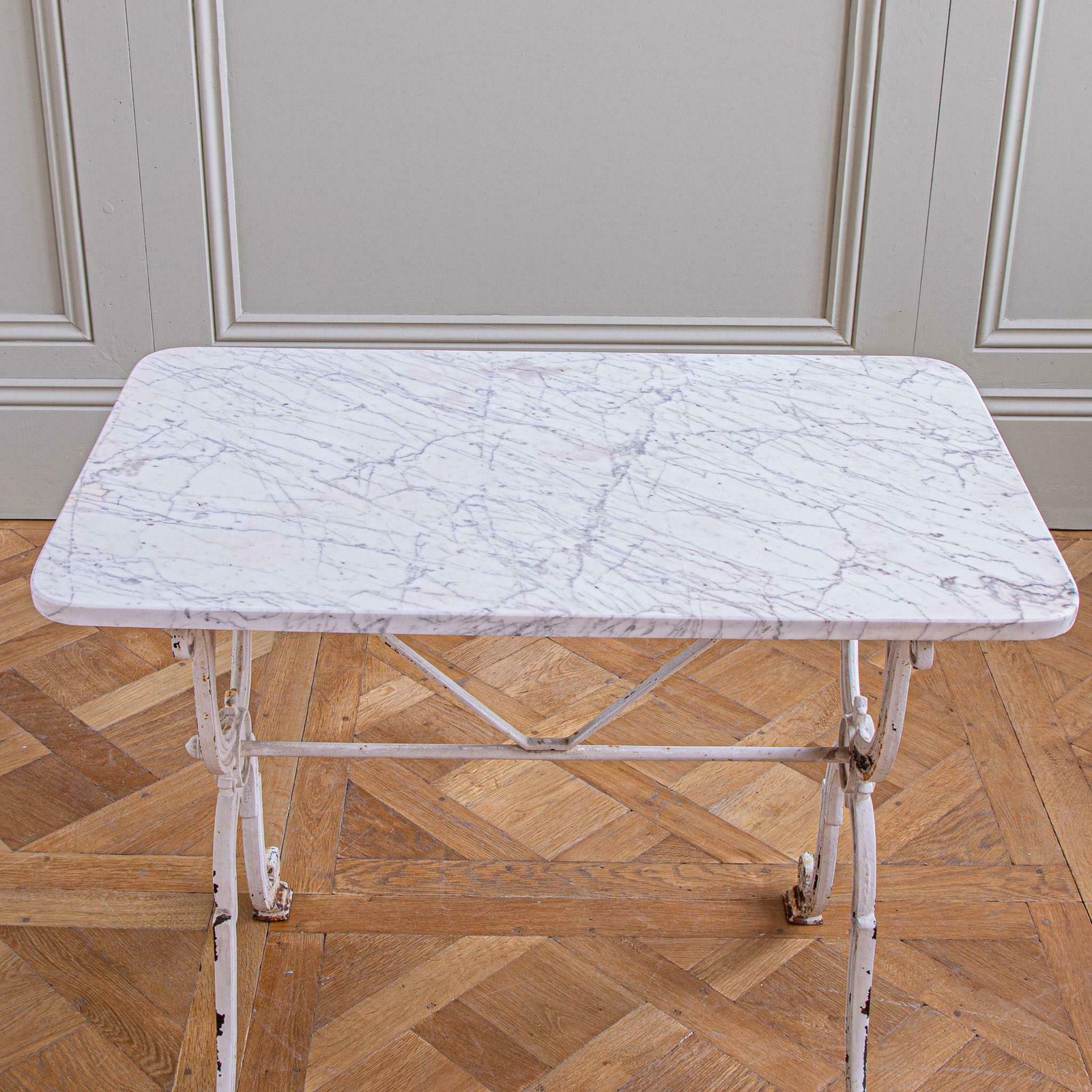 Garden Furniture French Antique Iron & Marble Bistro / Garden Table In White By Clermont Fils photo