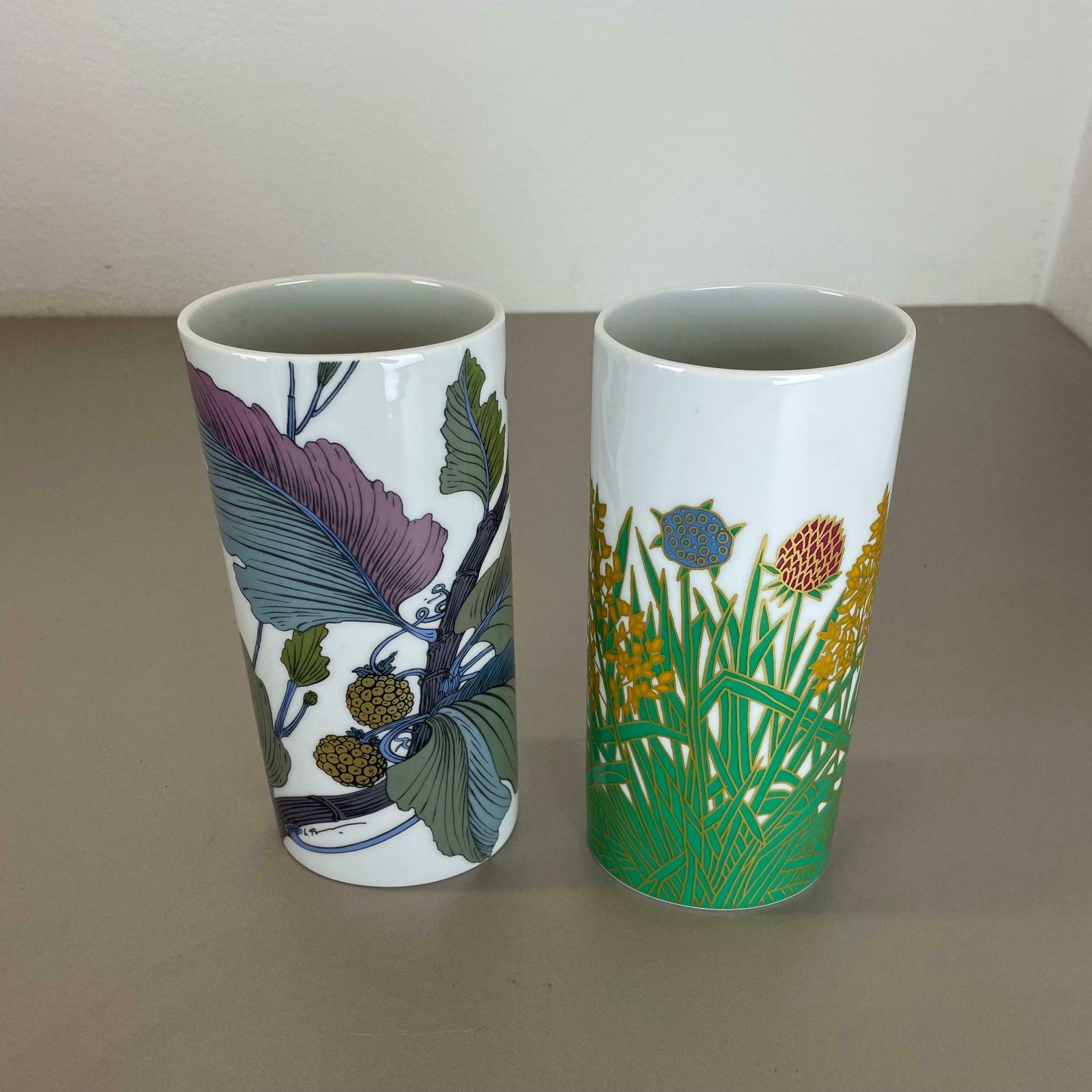 Set Of 2 Floral Vases By W. Bauer And A. Le Foll For Rosenthal, Germany, 1980s photo for sale